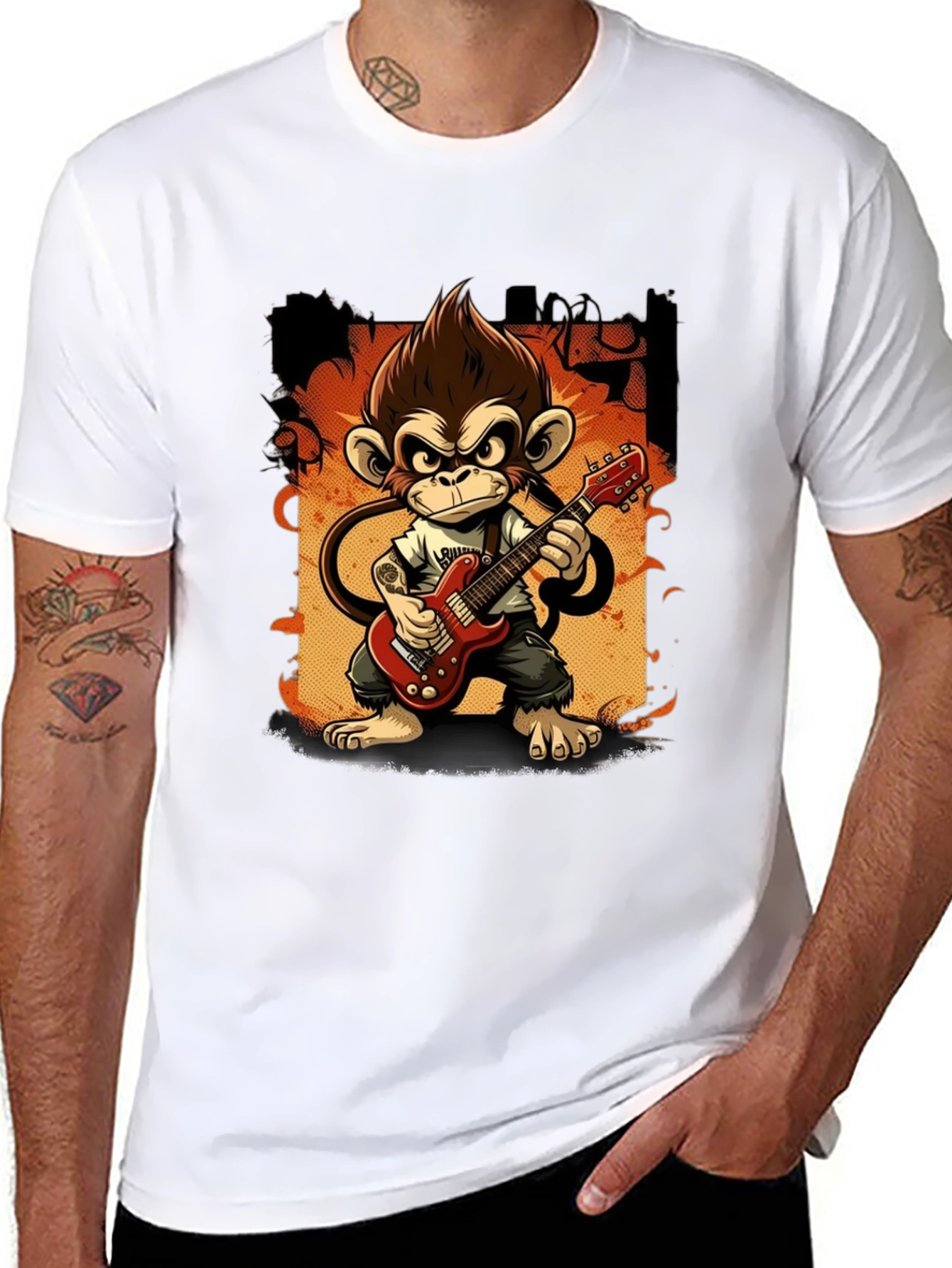 Monkey Guitarist Graphic Tee - Rock Out in Style!