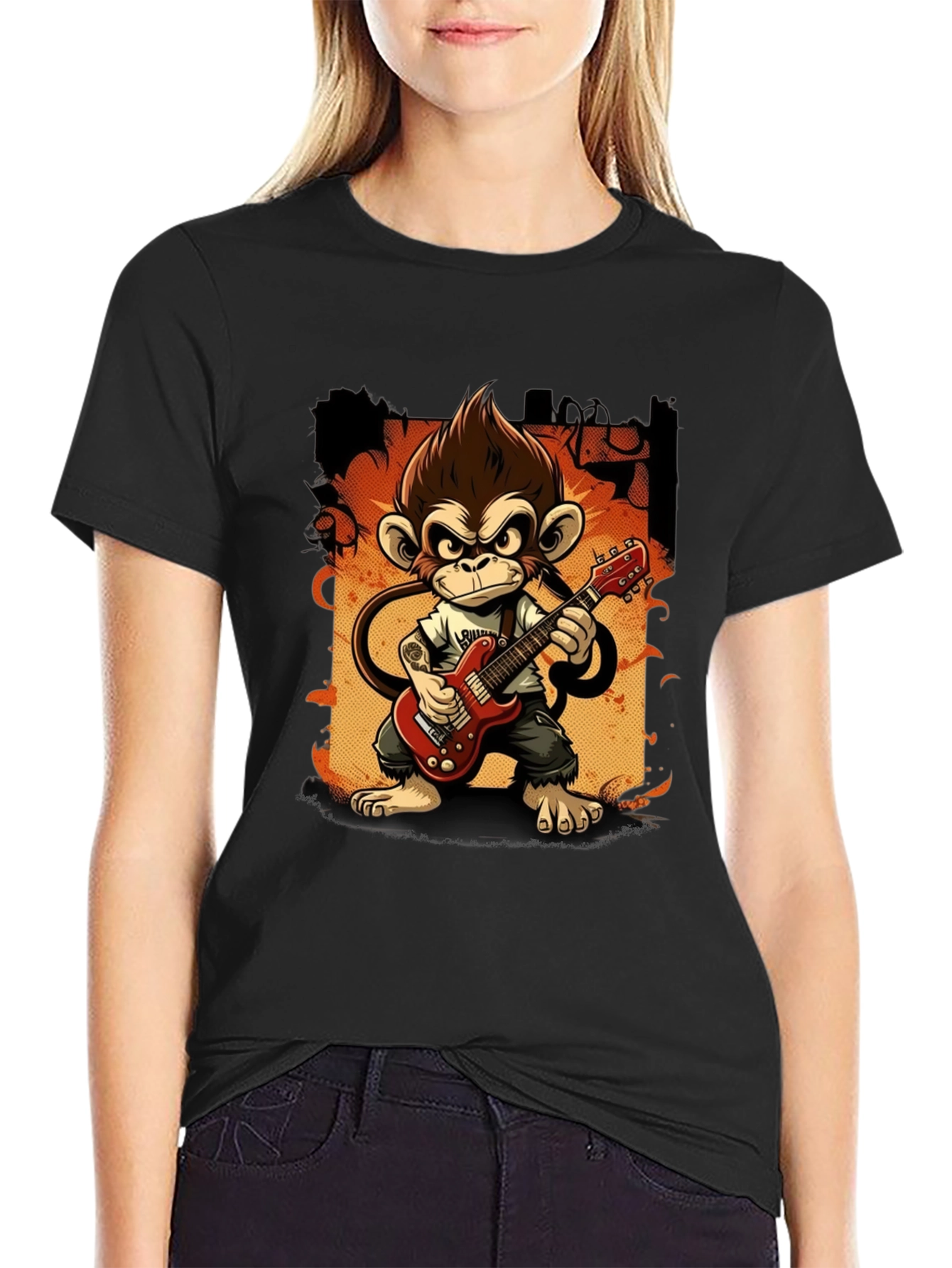 Monkey Guitarist Graphic Tee - Rock Out in Style!
