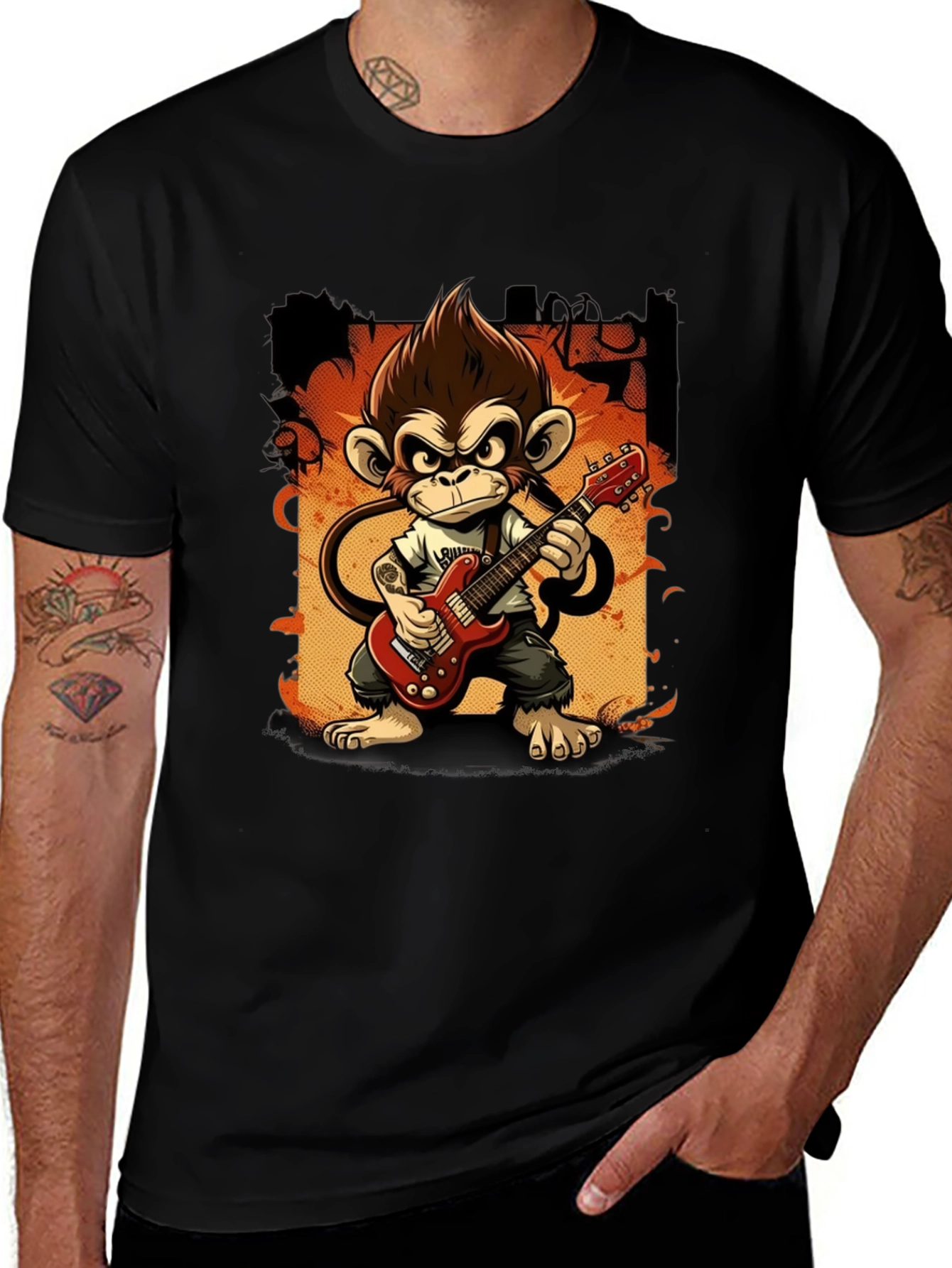 Monkey Guitarist Graphic Tee - Rock Out in Style!