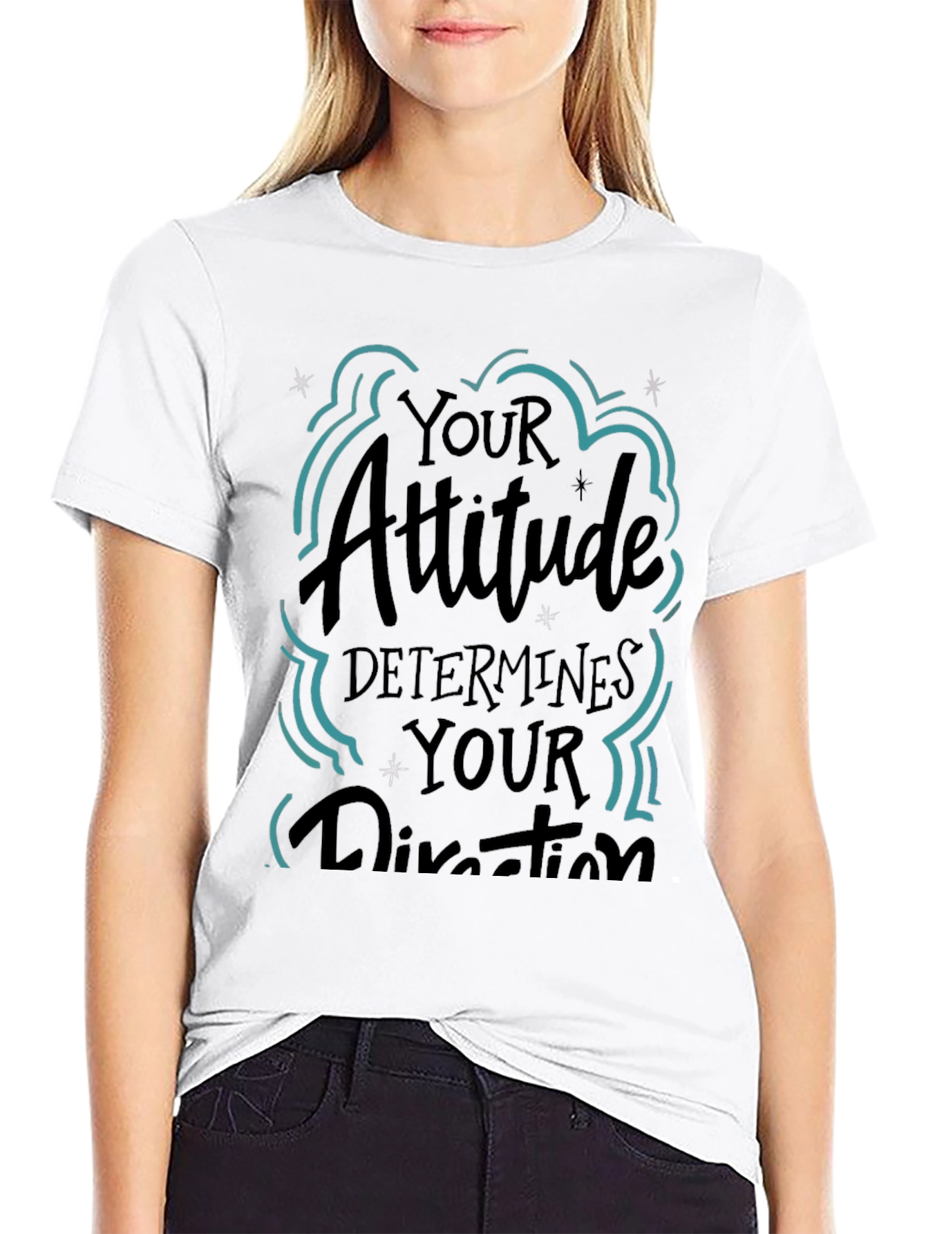 Attitude Determines Direction Black Graphic T-Shirt