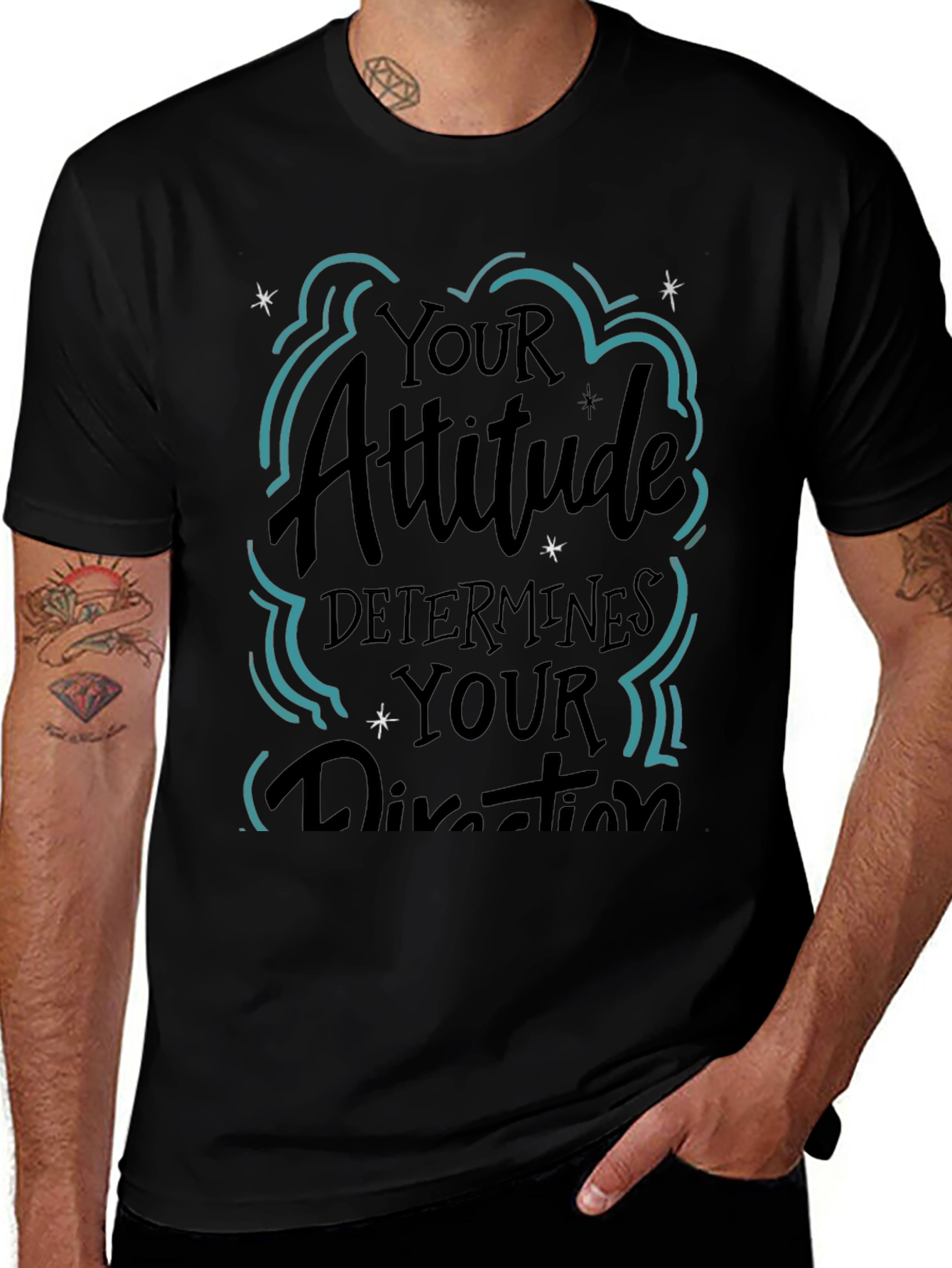 Attitude Determines Direction Black Graphic T-Shirt