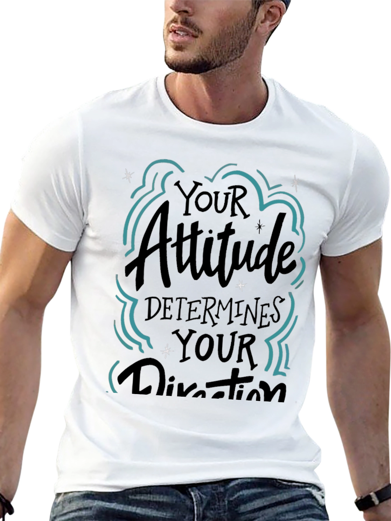 Attitude Determines Direction Black Graphic T-Shirt