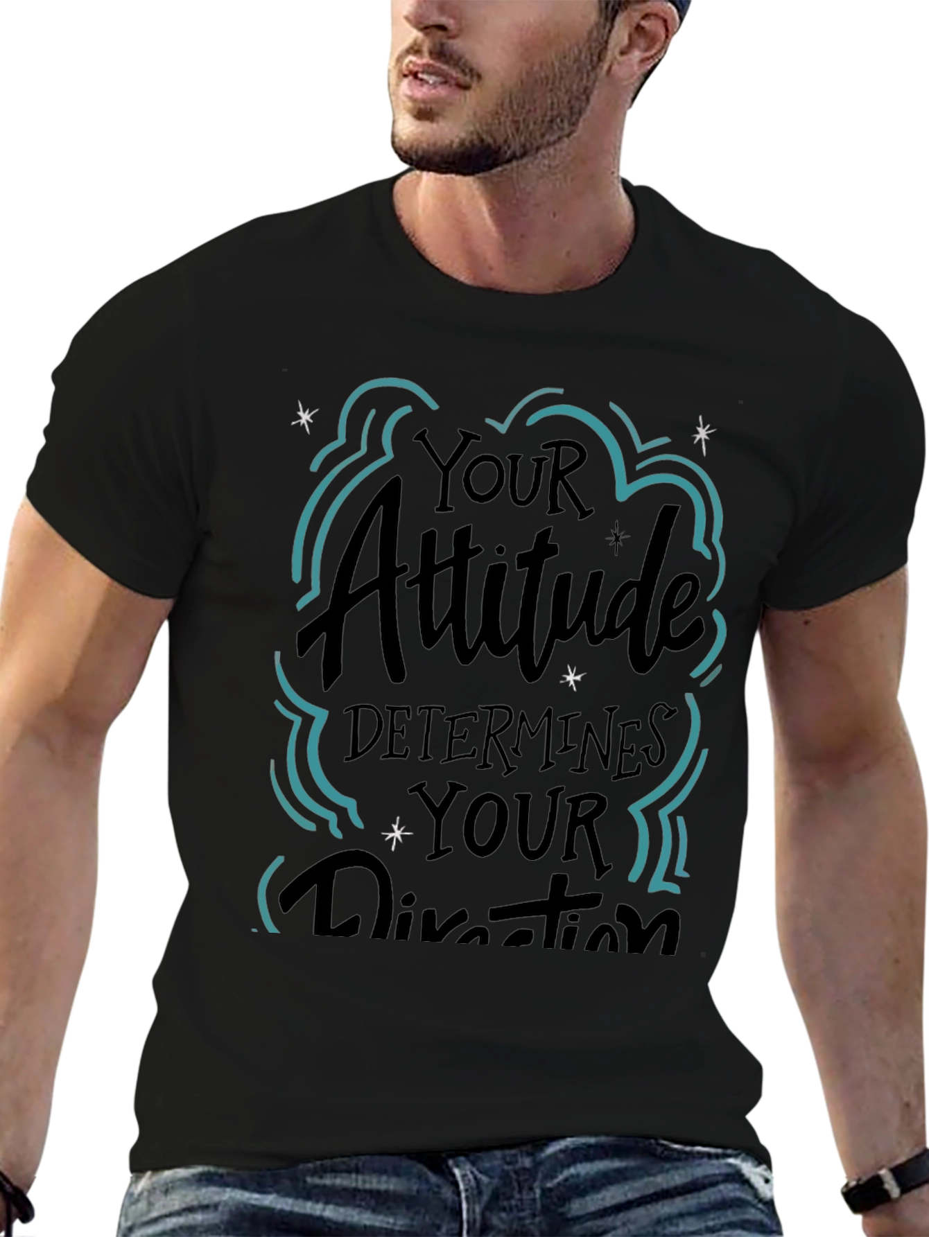 Attitude Determines Direction Black Graphic T-Shirt