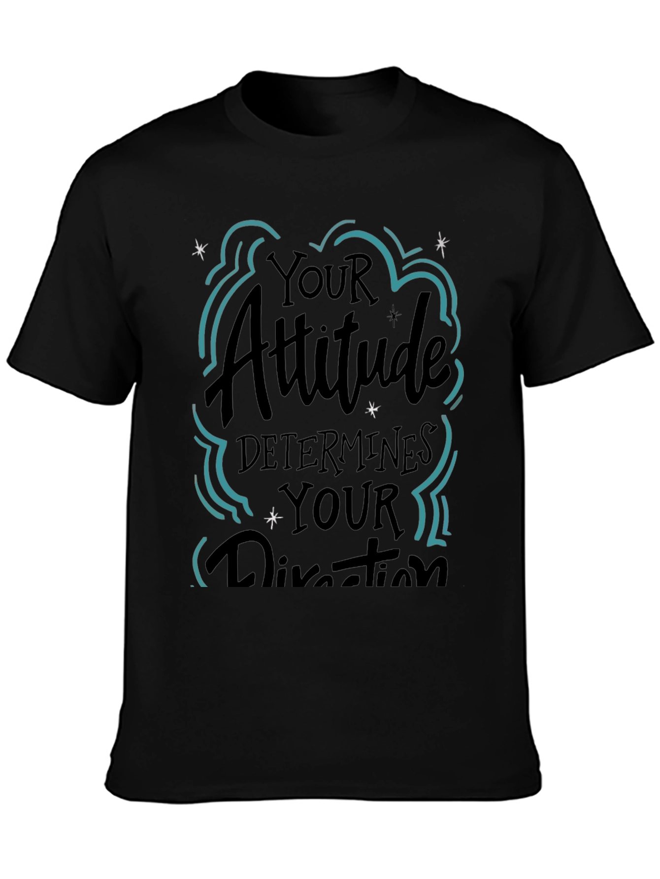 Attitude Determines Direction Black Graphic T-Shirt