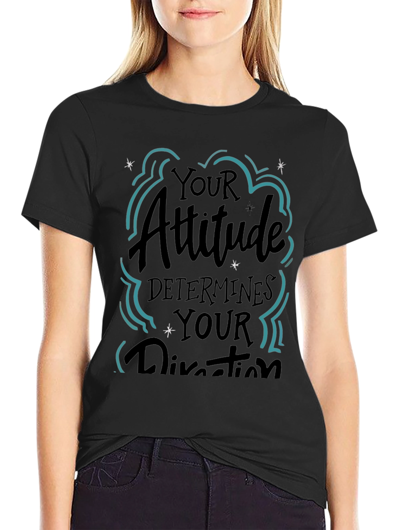 Attitude Determines Direction Black Graphic T-Shirt