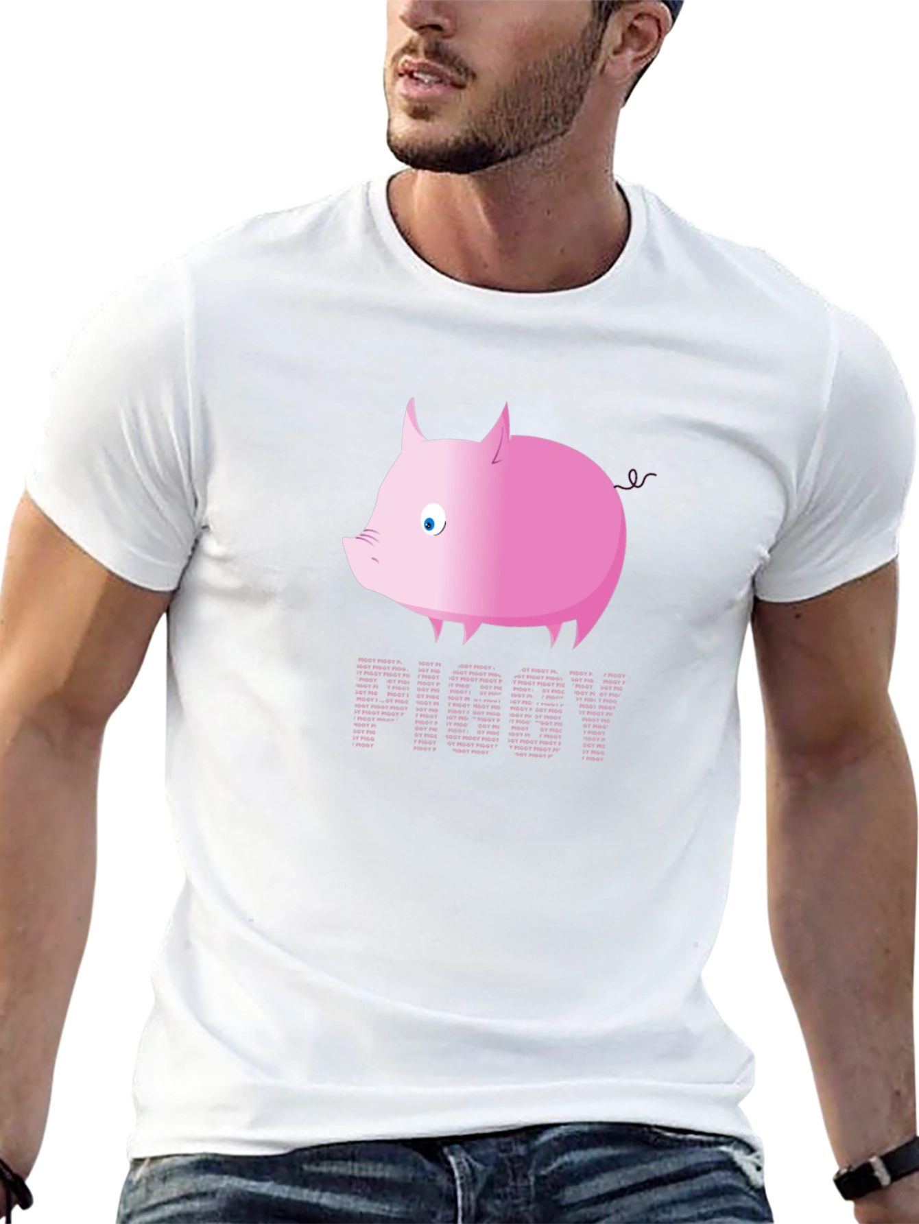 Pink Pig Text T-Shirt - Fun Graphic Tee