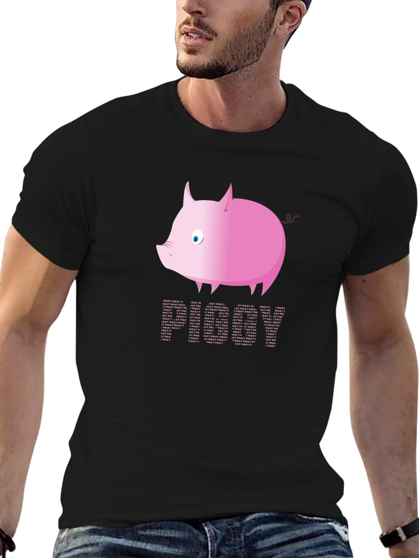 Pink Pig Text T-Shirt - Fun Graphic Tee