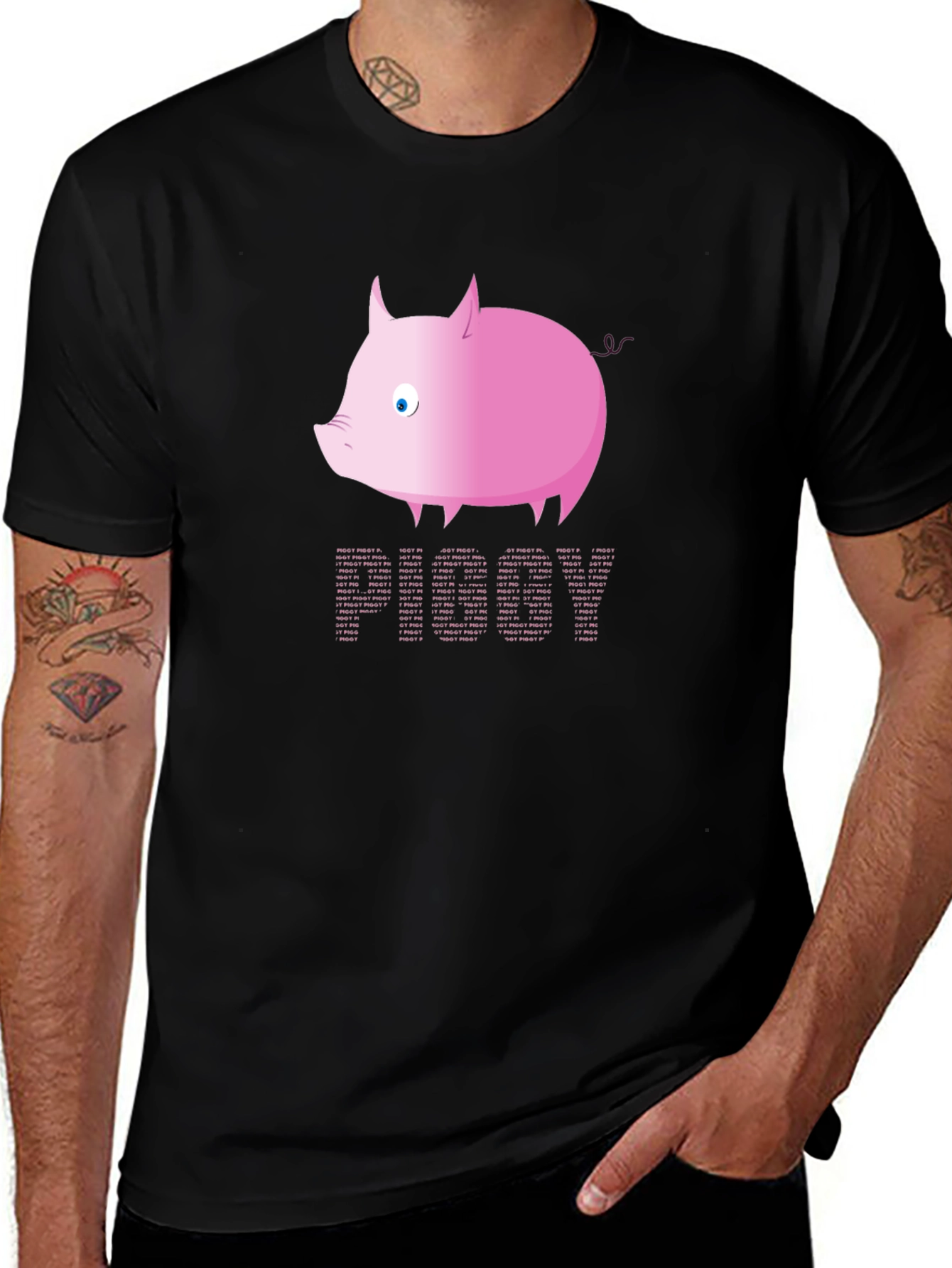 Pink Pig Text T-Shirt - Fun Graphic Tee