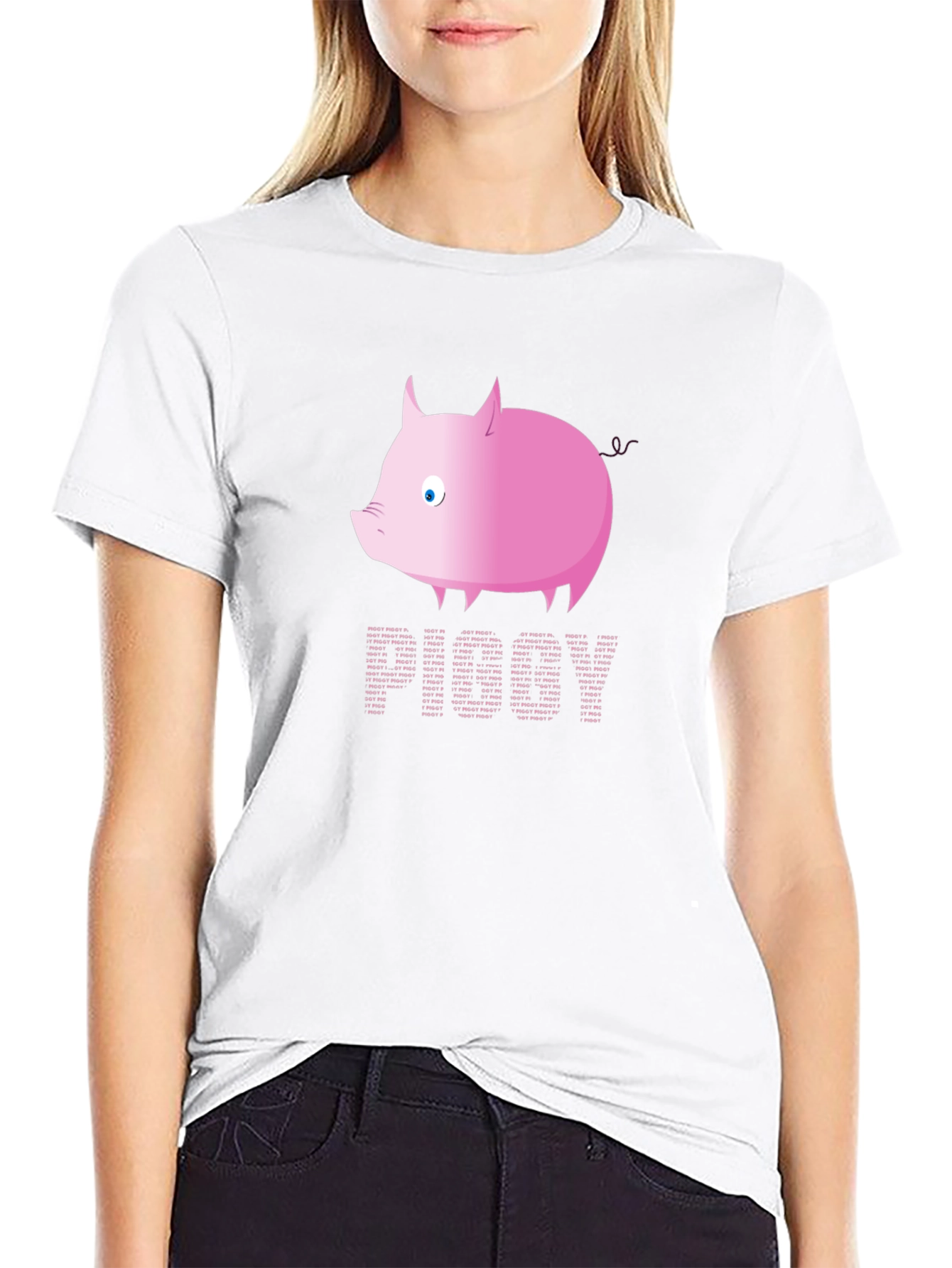 Pink Pig Text T-Shirt - Fun Graphic Tee