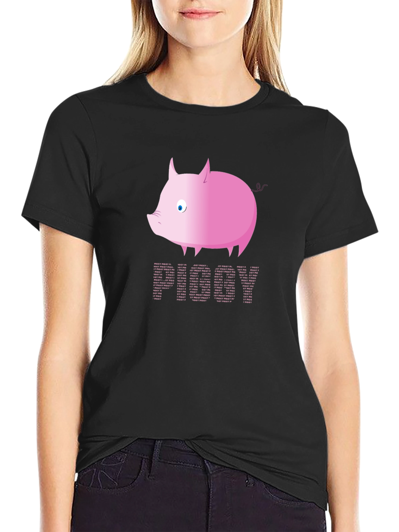 Pink Pig Text T-Shirt - Fun Graphic Tee