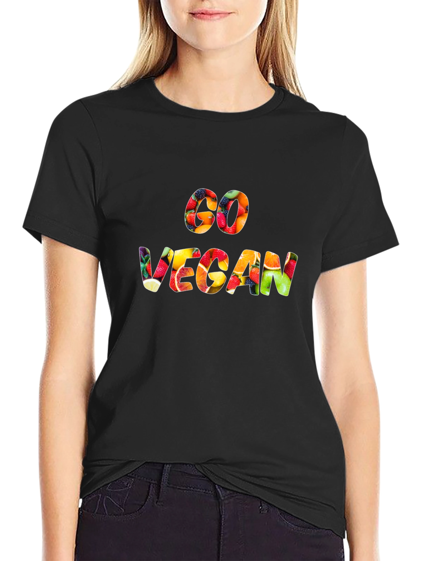 Go Vegan Fruit Pattern T-Shirt