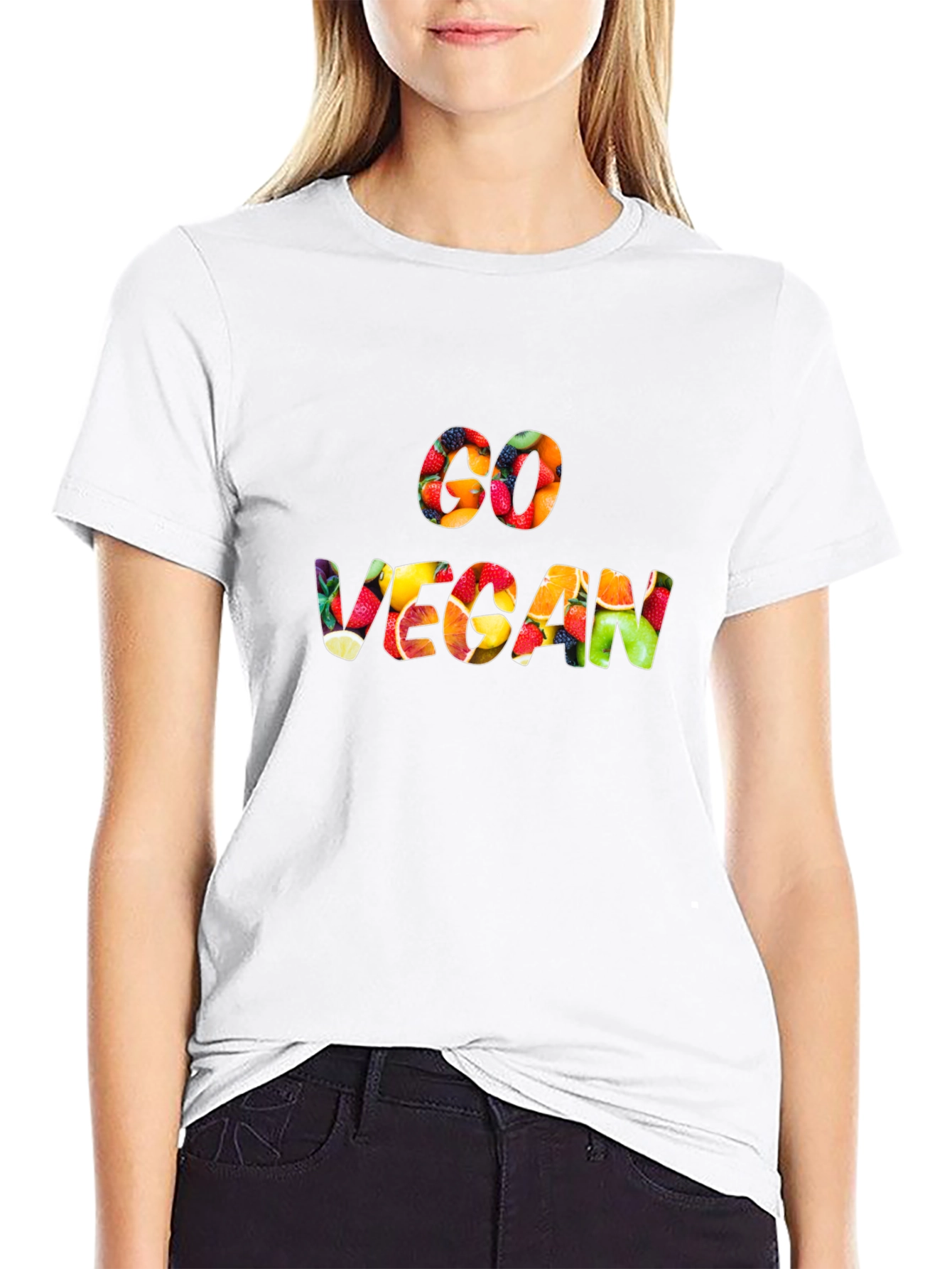 Go Vegan Fruit Pattern T-Shirt