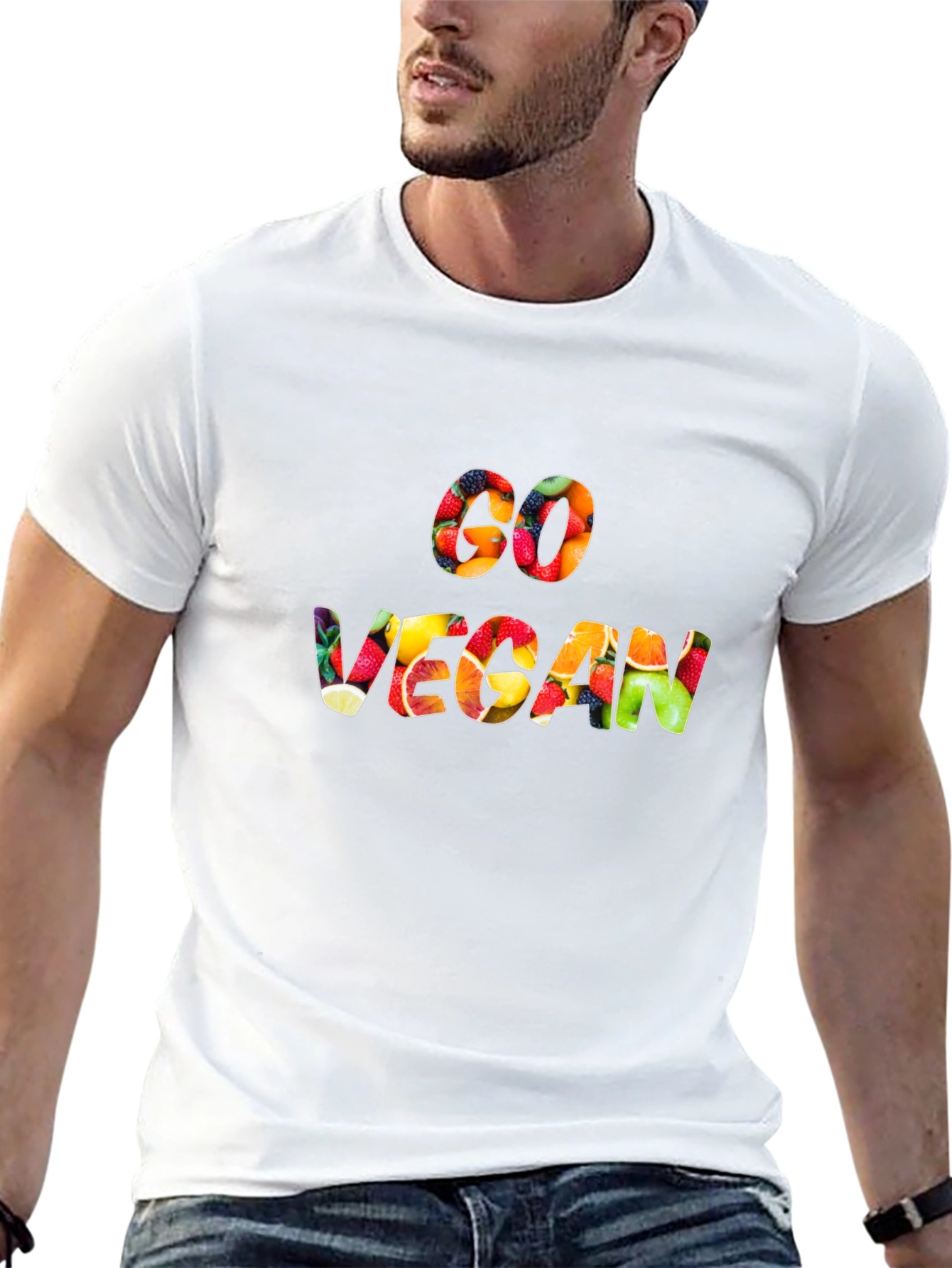 Go Vegan Fruit Pattern T-Shirt