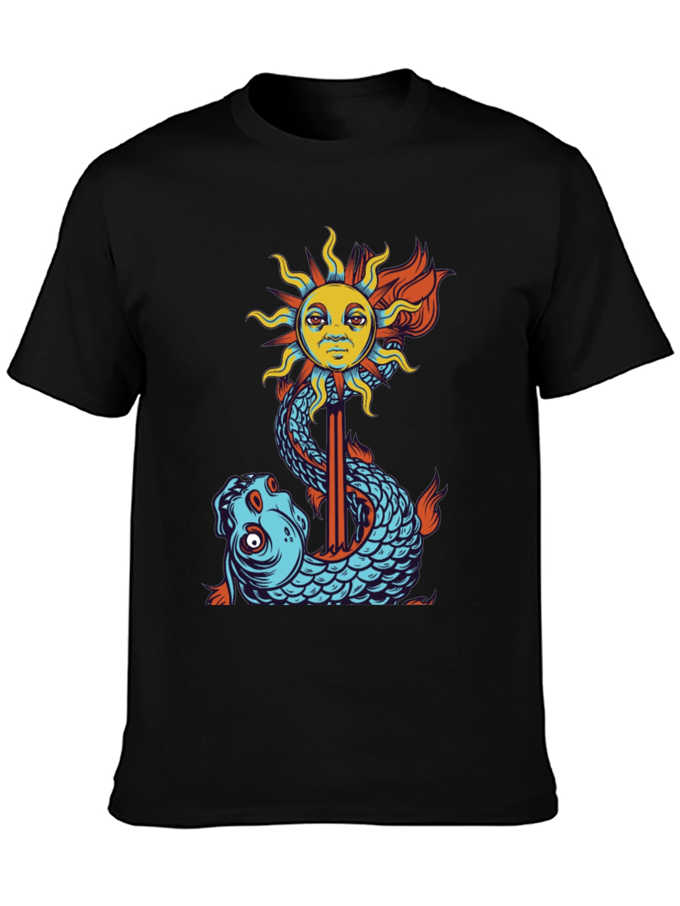 Sun & Fish Graphic Tee - Unique Art Shirt