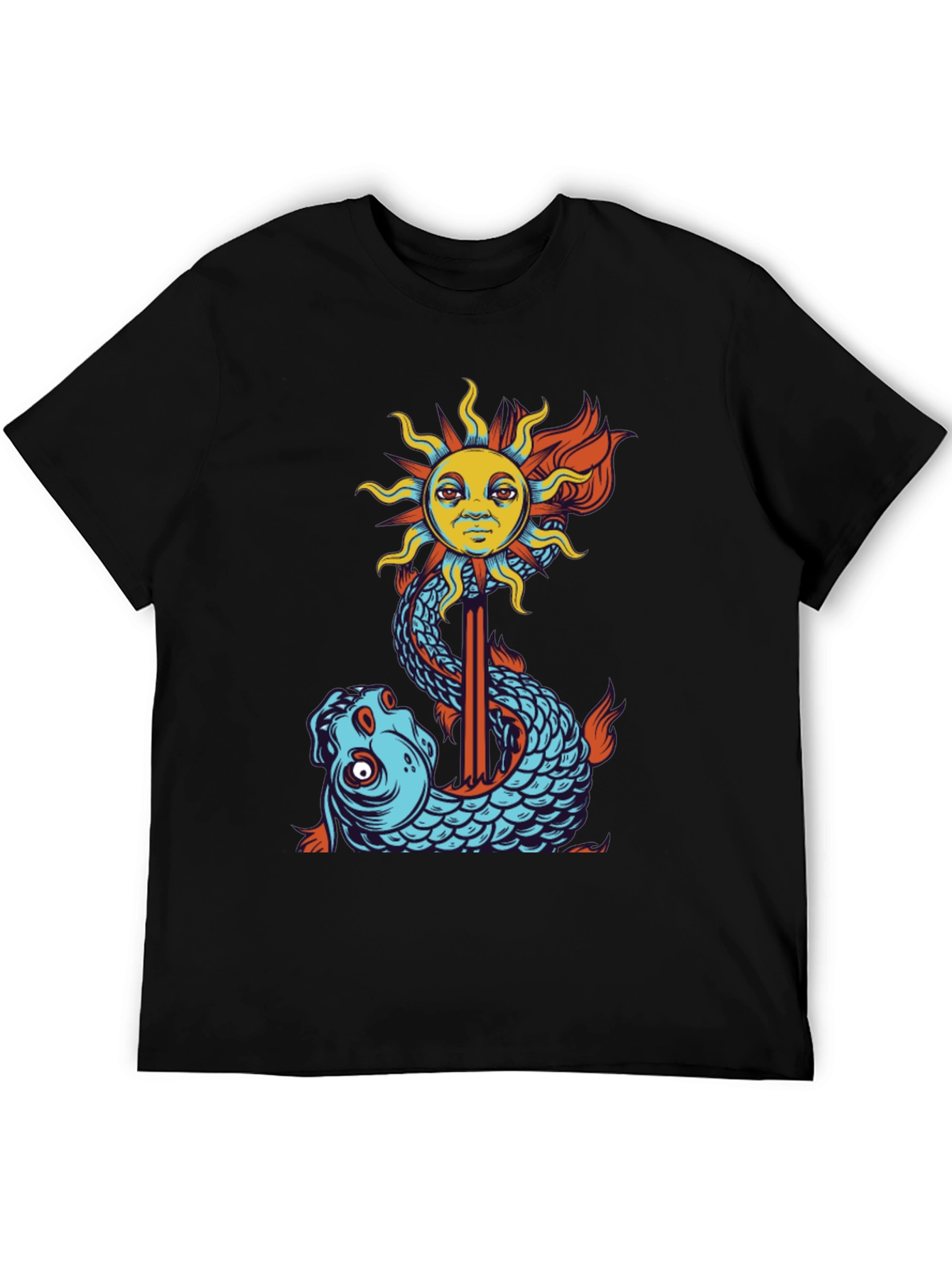 Sun & Fish Graphic Tee - Unique Art Shirt