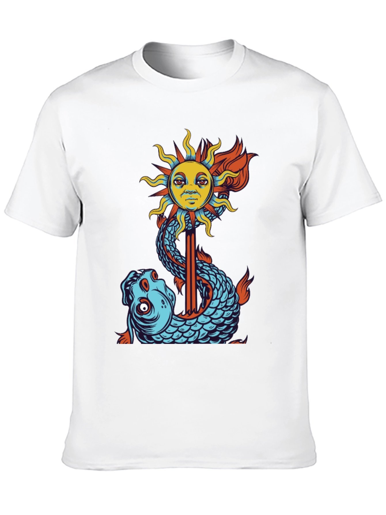 Sun & Fish Graphic Tee - Unique Art Shirt