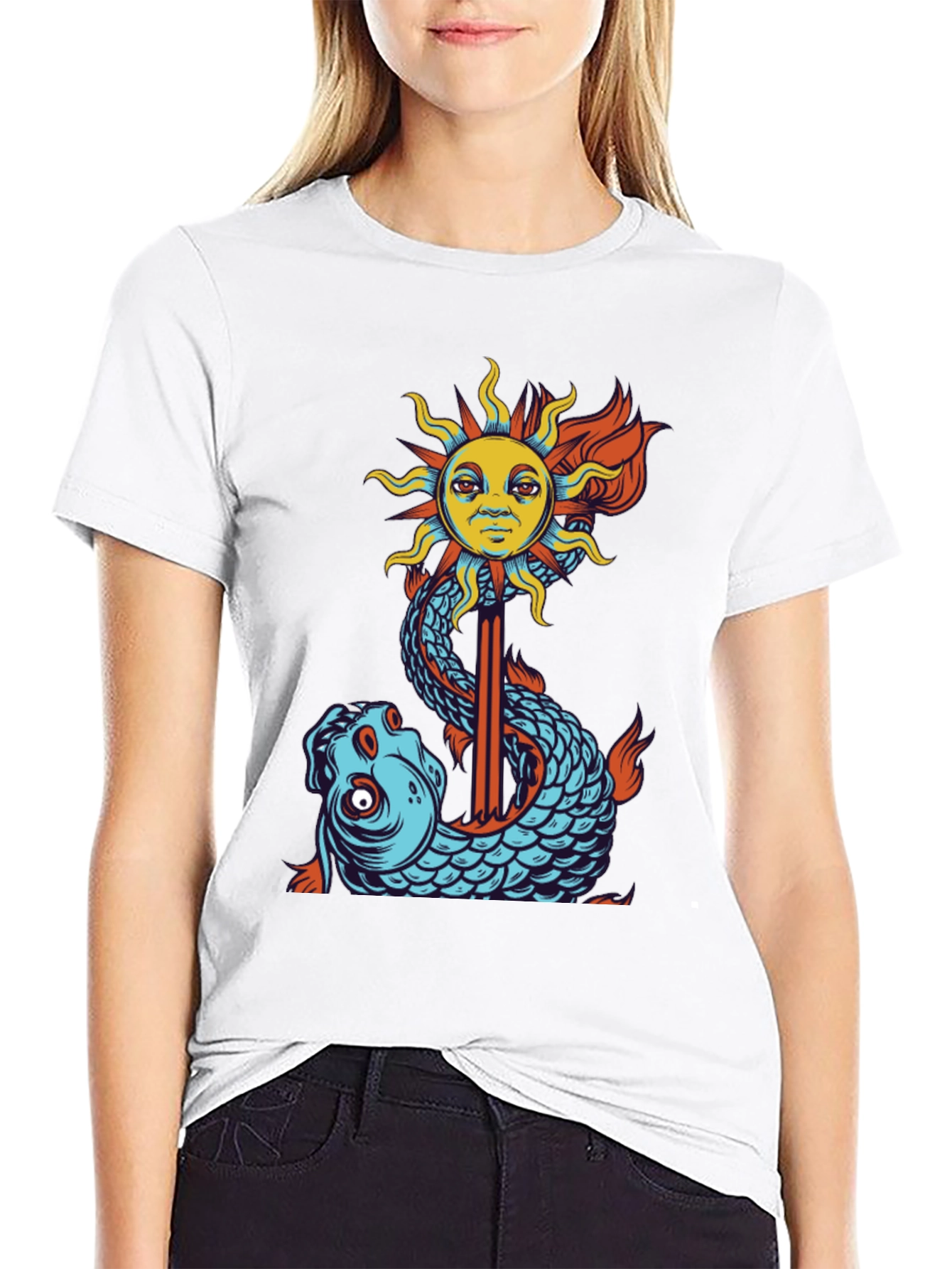 Sun & Fish Graphic Tee - Unique Art Shirt