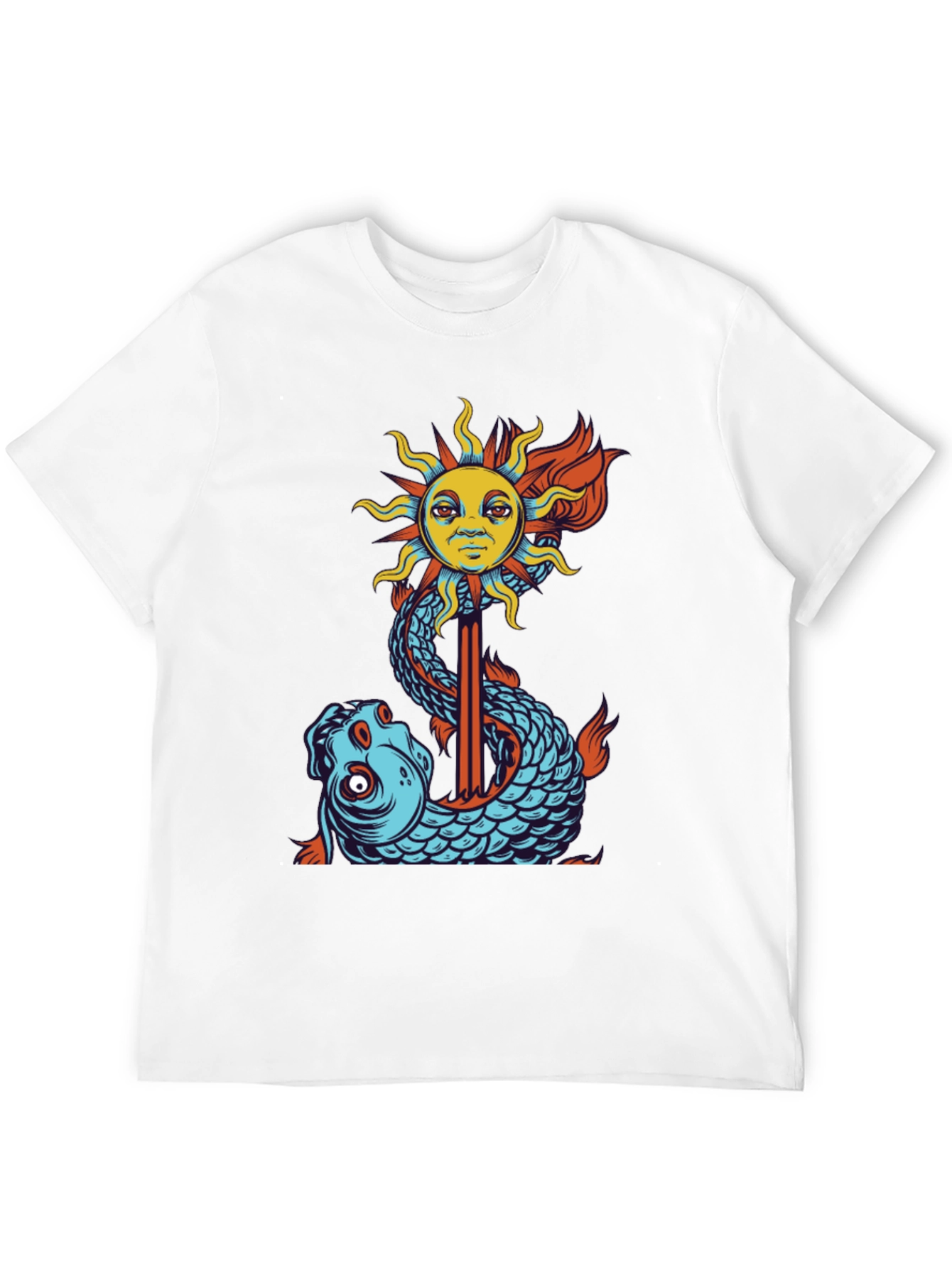 Sun & Fish Graphic Tee - Unique Art Shirt