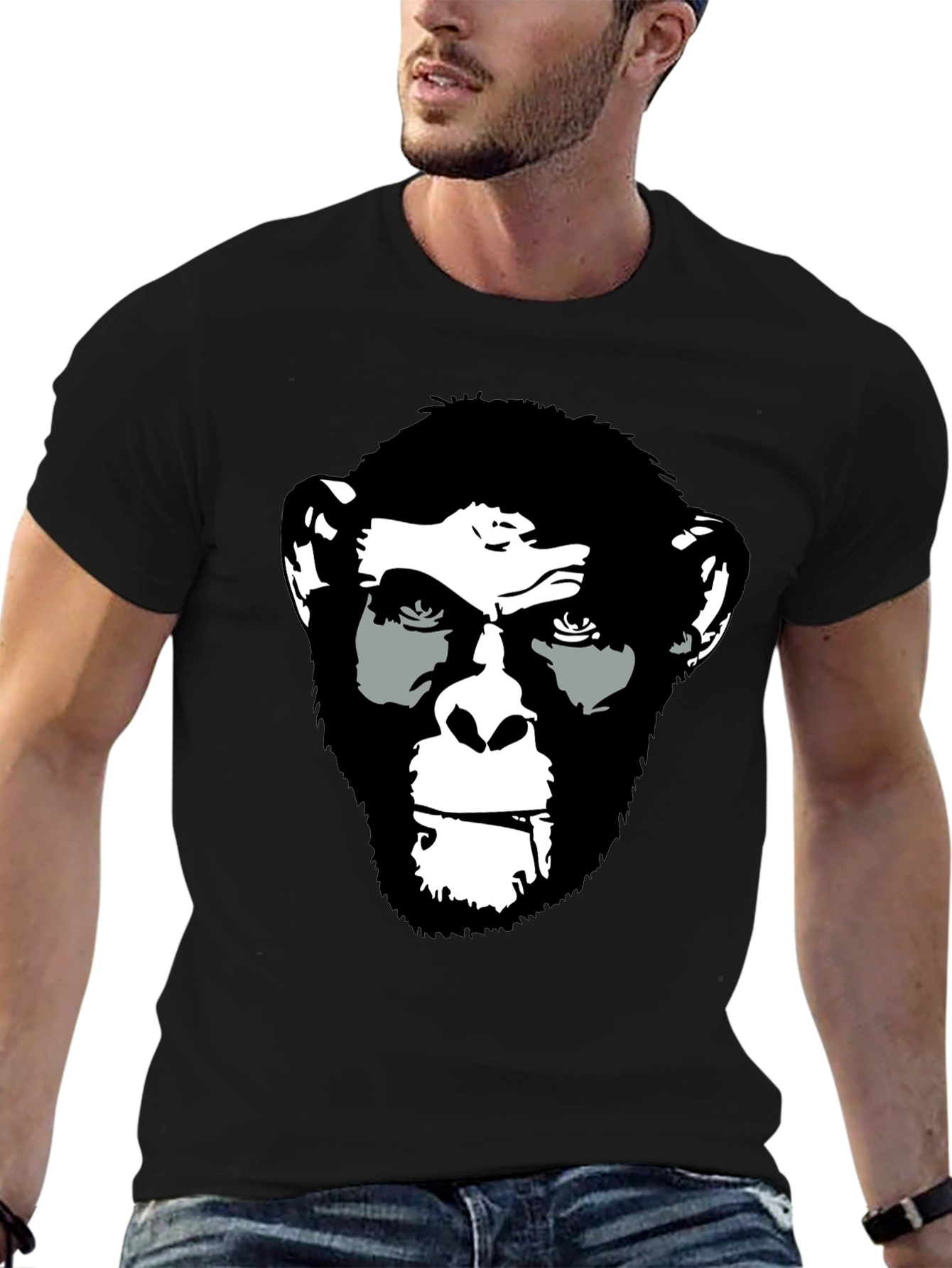 Ape Face Graphic Print Black T-Shirt