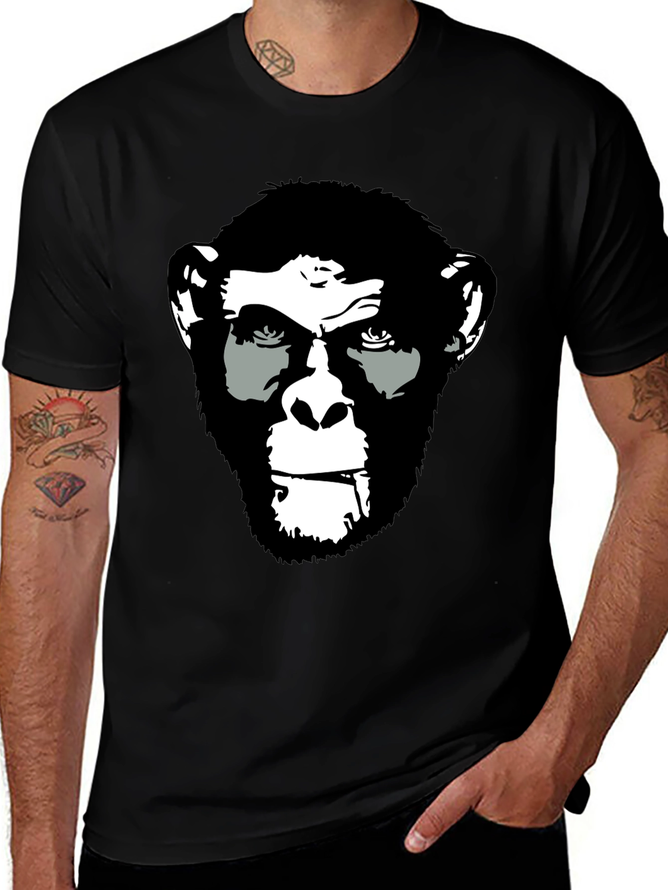 Ape Face Graphic Print Black T-Shirt