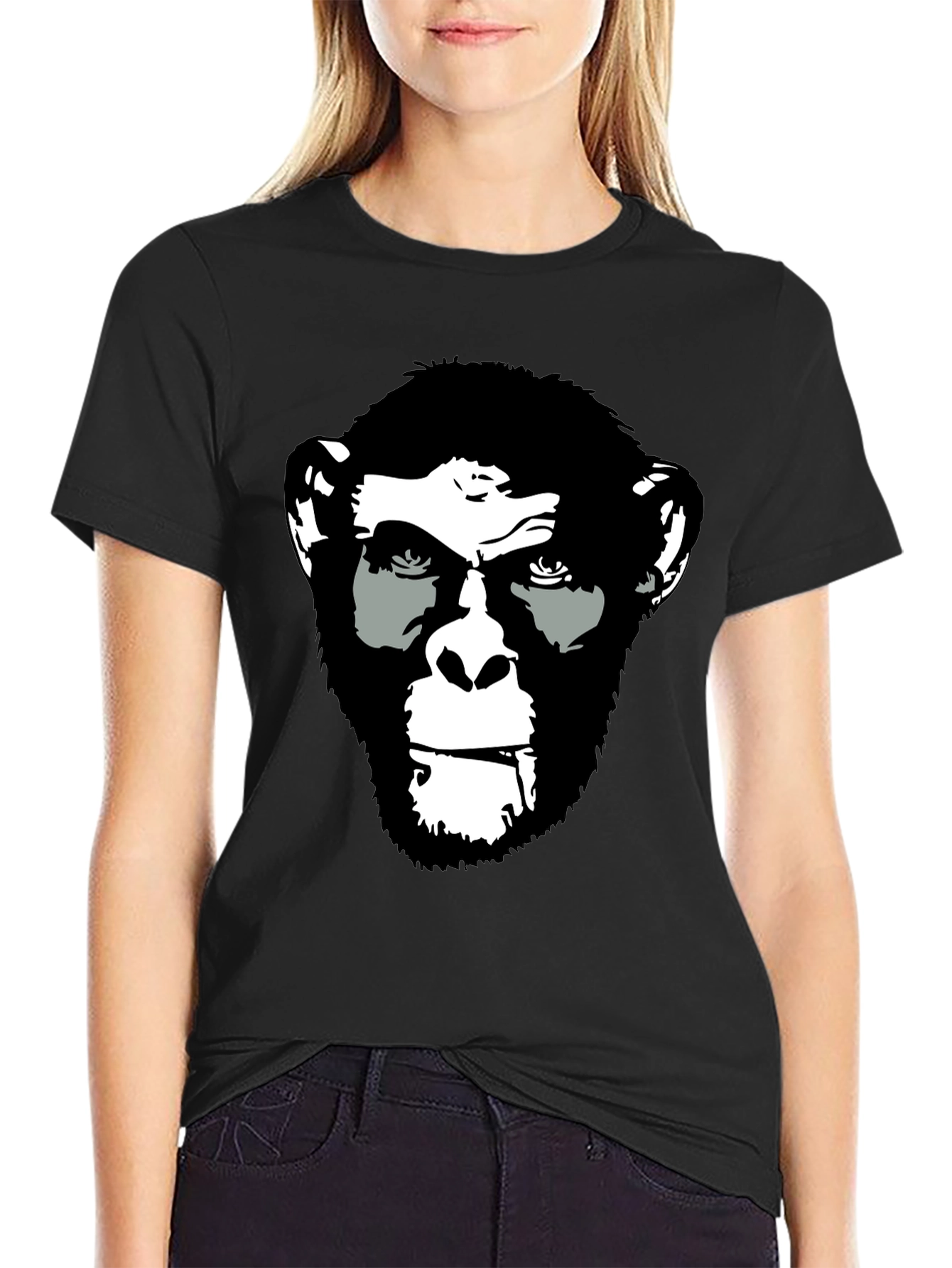 Ape Face Graphic Print Black T-Shirt