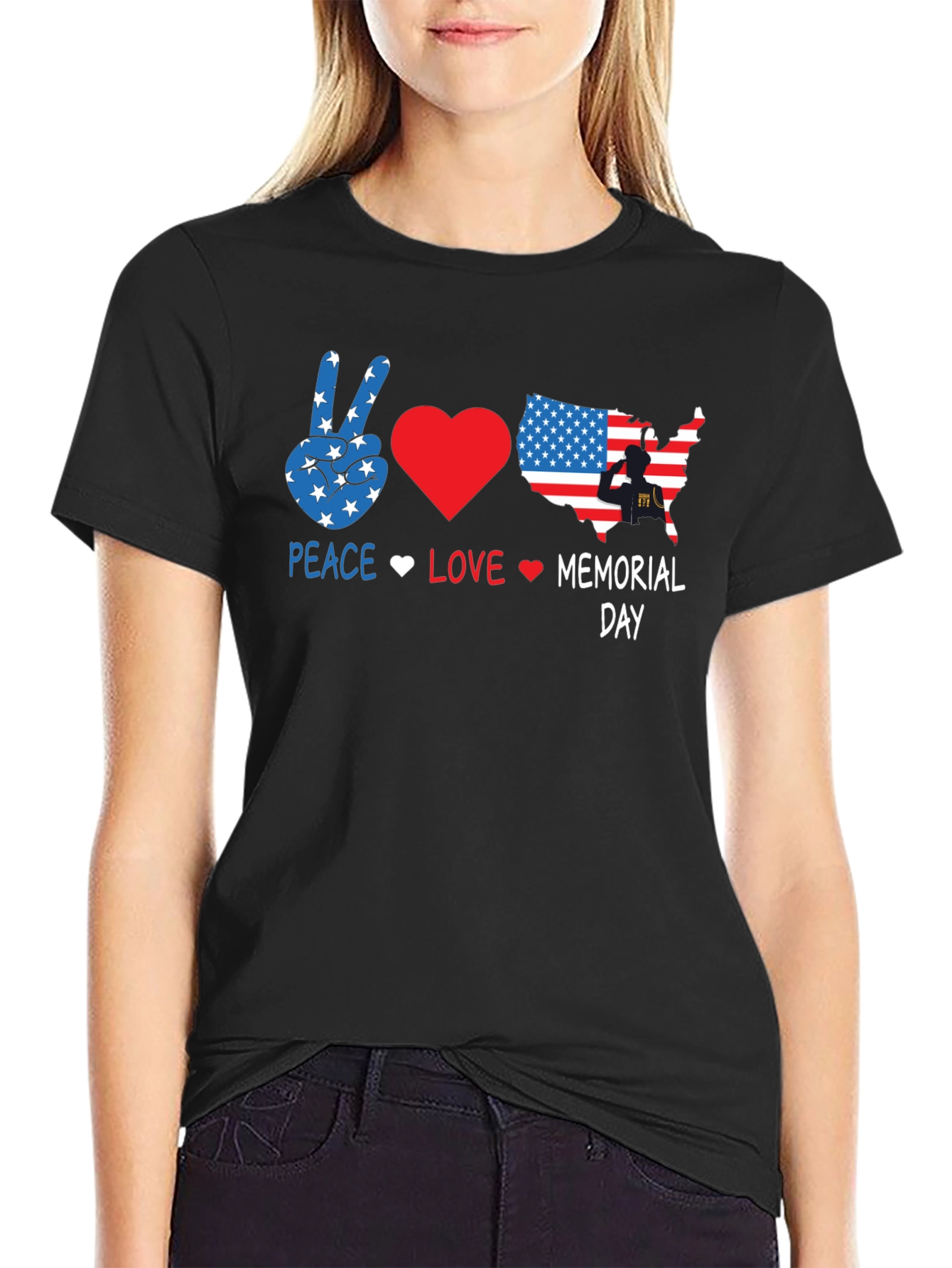 Peace Love Memorial Day Black T-Shirt