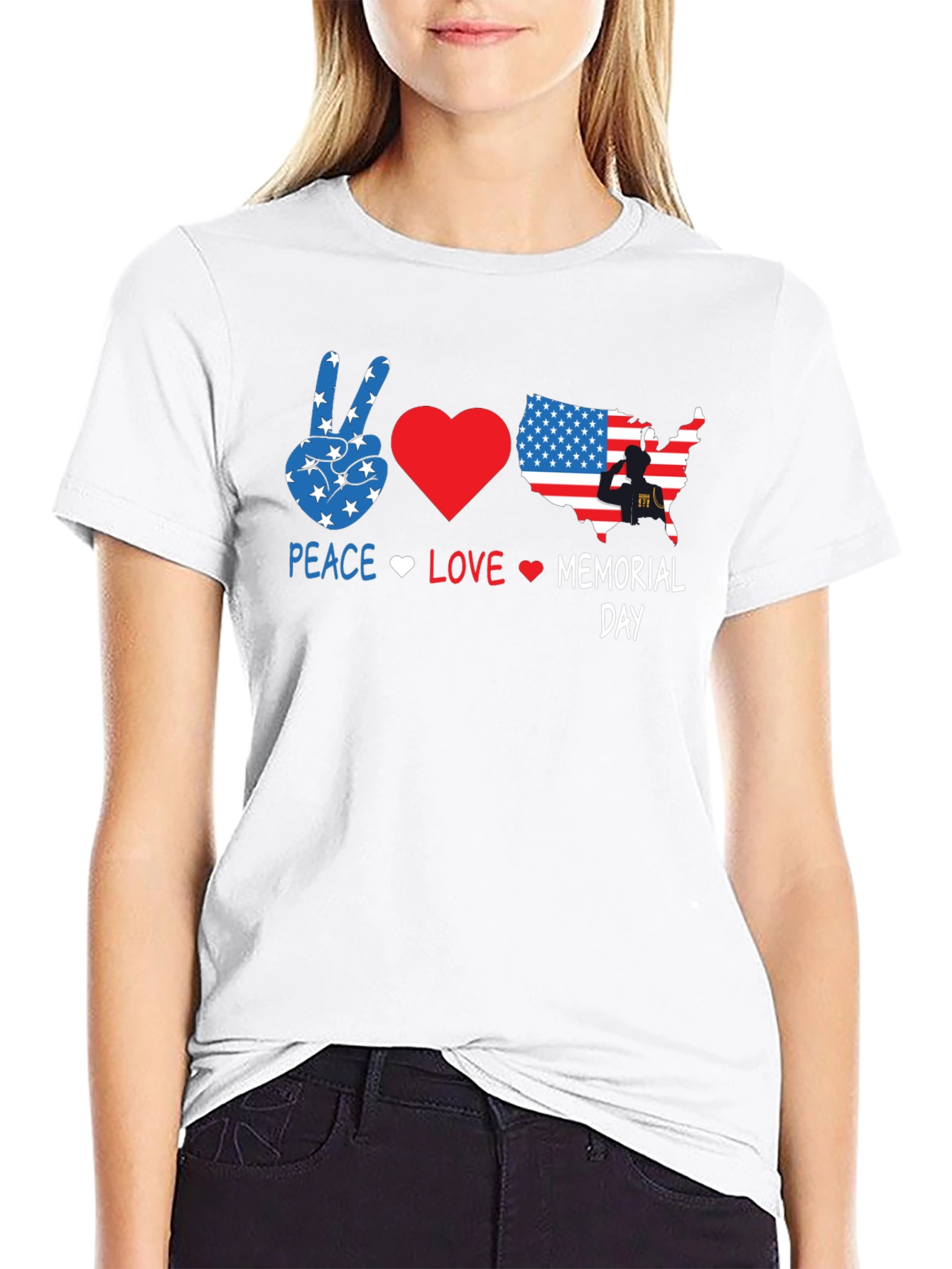 Peace Love Memorial Day Black T-Shirt