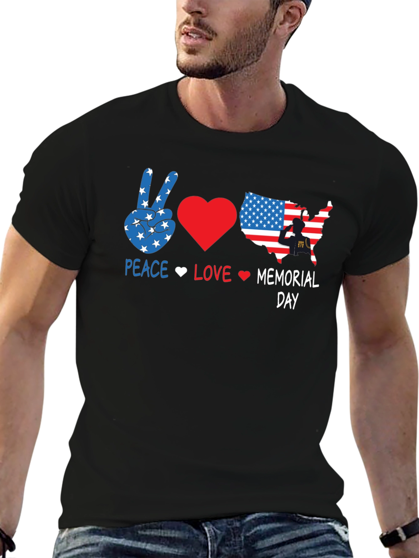 Peace Love Memorial Day Black T-Shirt