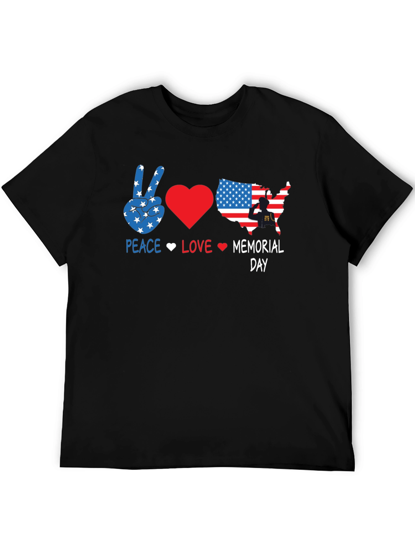 Peace Love Memorial Day Black T-Shirt