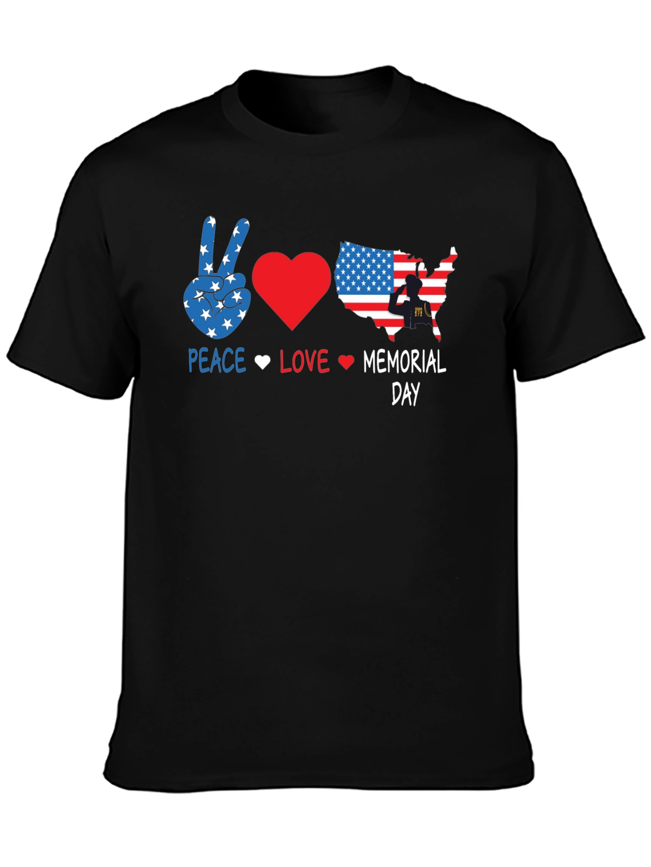 Peace Love Memorial Day Black T-Shirt