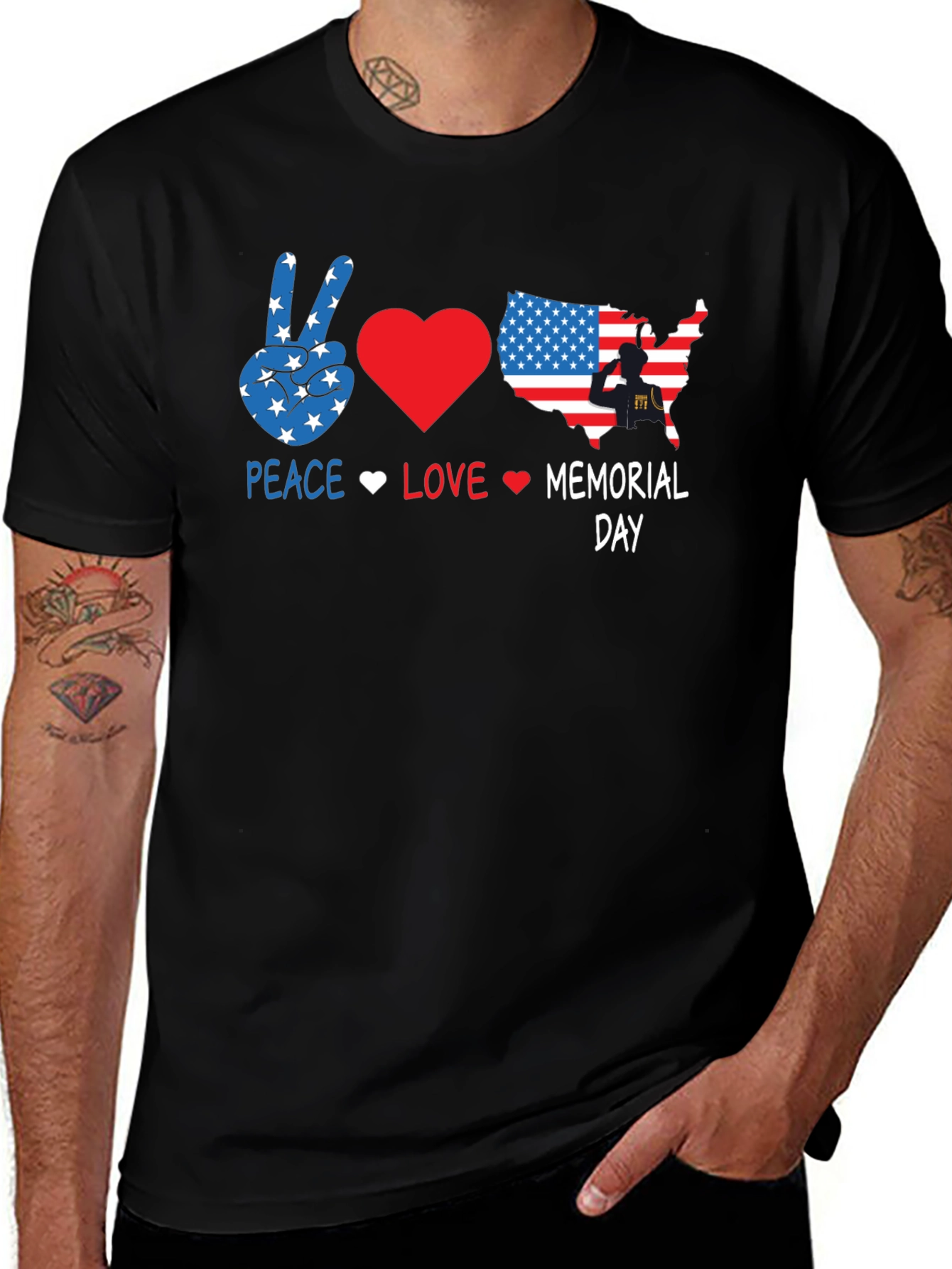 Peace Love Memorial Day Black T-Shirt