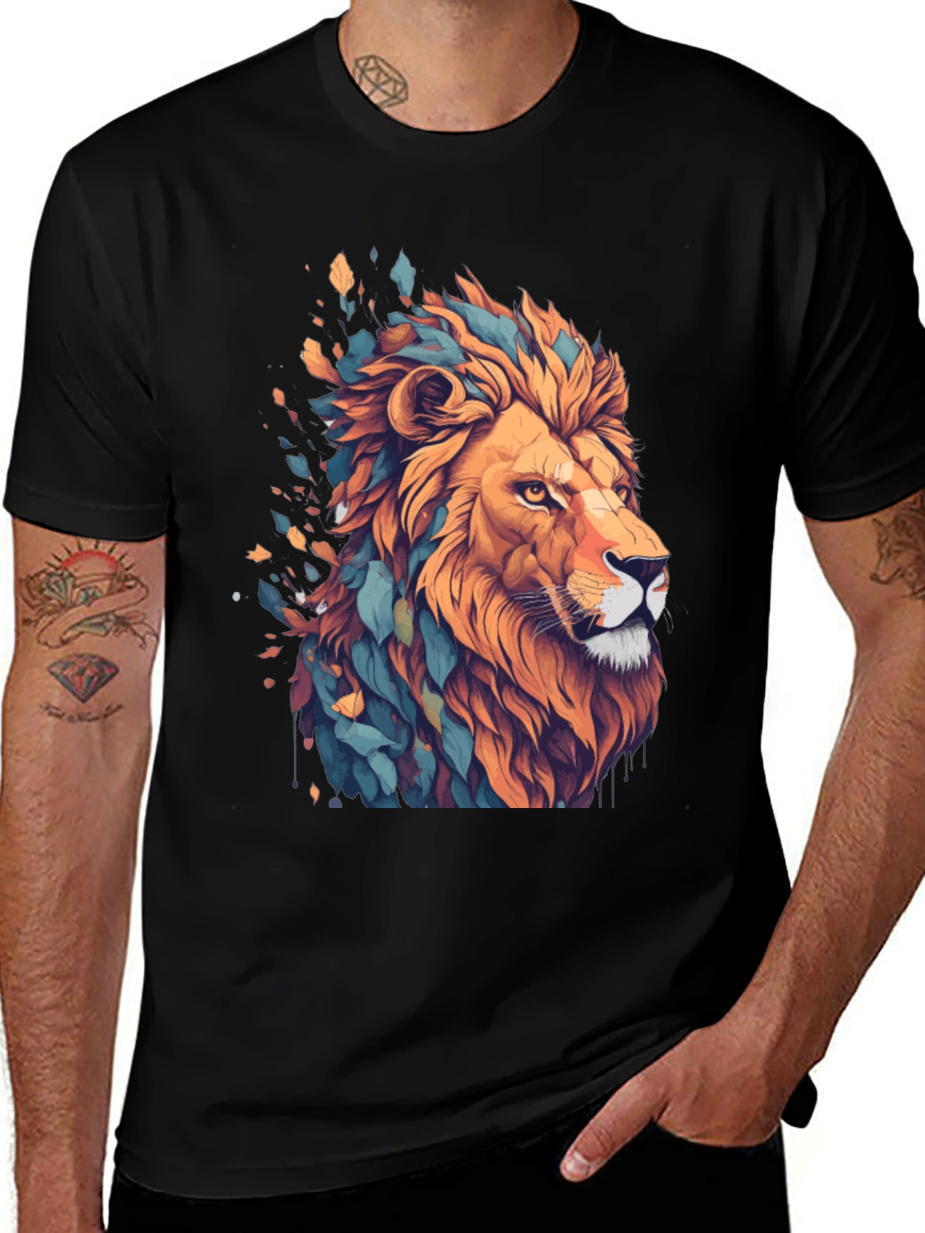 Lion Graphic Tee - Stylish Mens Black T-Shirt