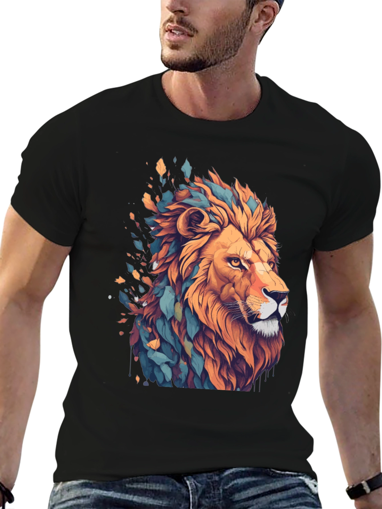 Lion Graphic Tee - Stylish Mens Black T-Shirt