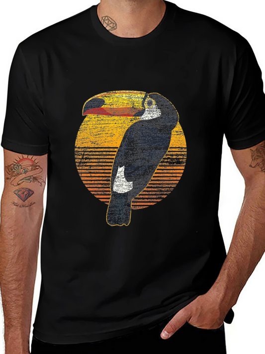 Retro Toucan Graphic Print Mens Black T-Shirt