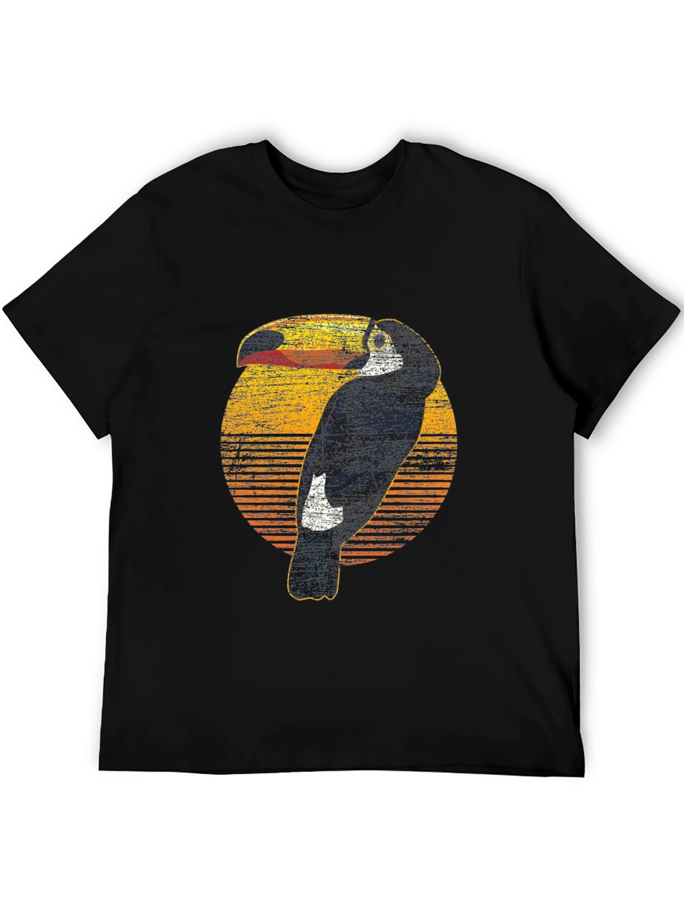 Retro Toucan Graphic Print Mens Black T-Shirt