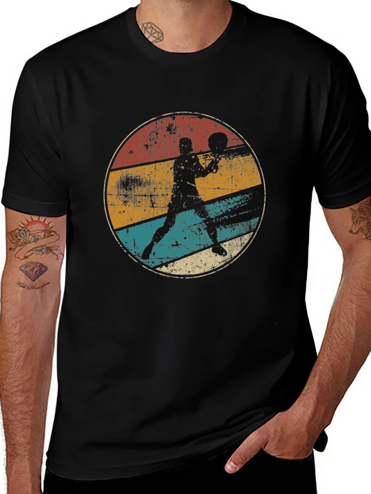 Retro Athlete Graphic Tee - Vintage Style Black T-Shirt