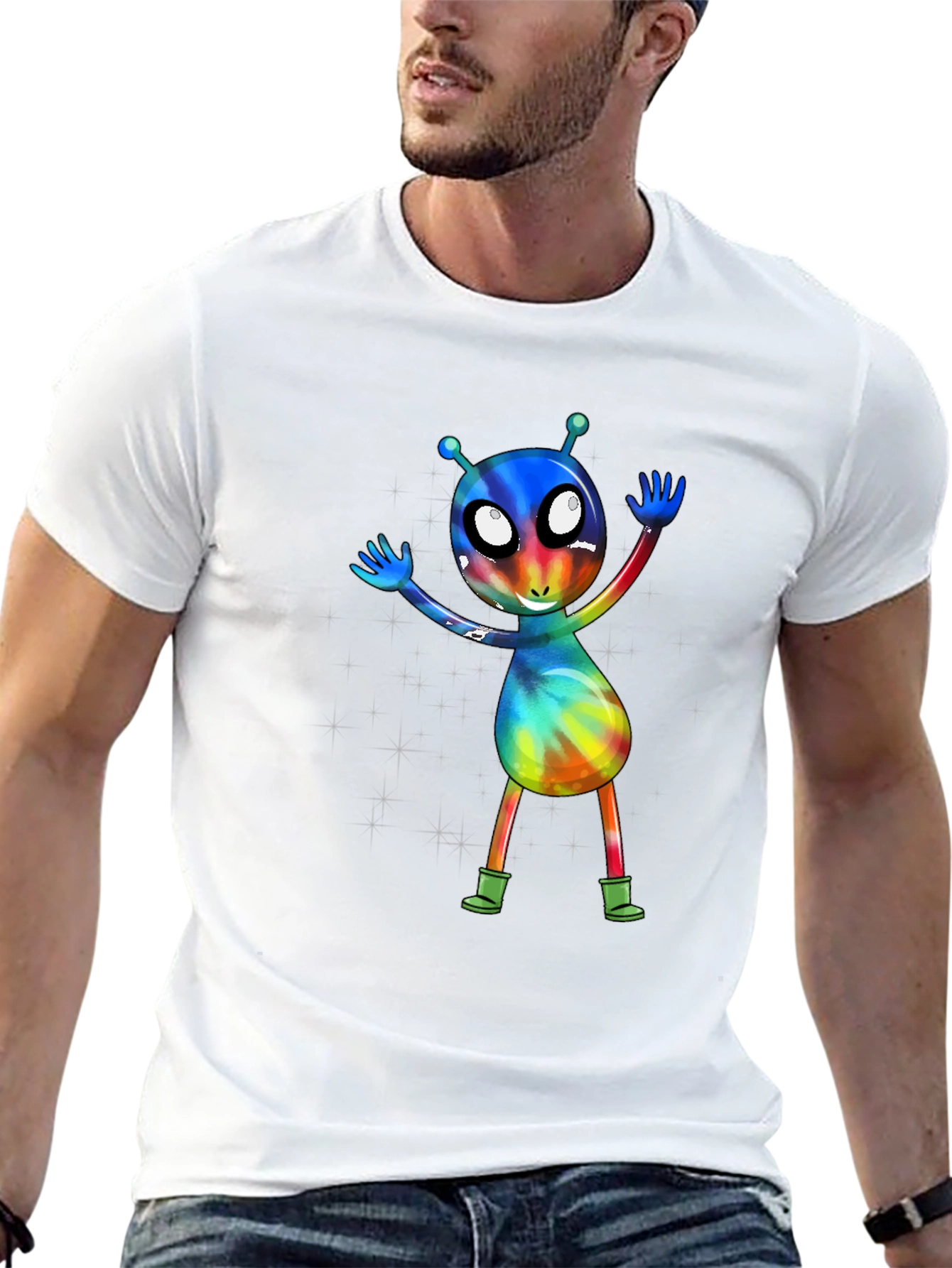 Alien Tie-Dye Graphic Tee - Funky Space Design