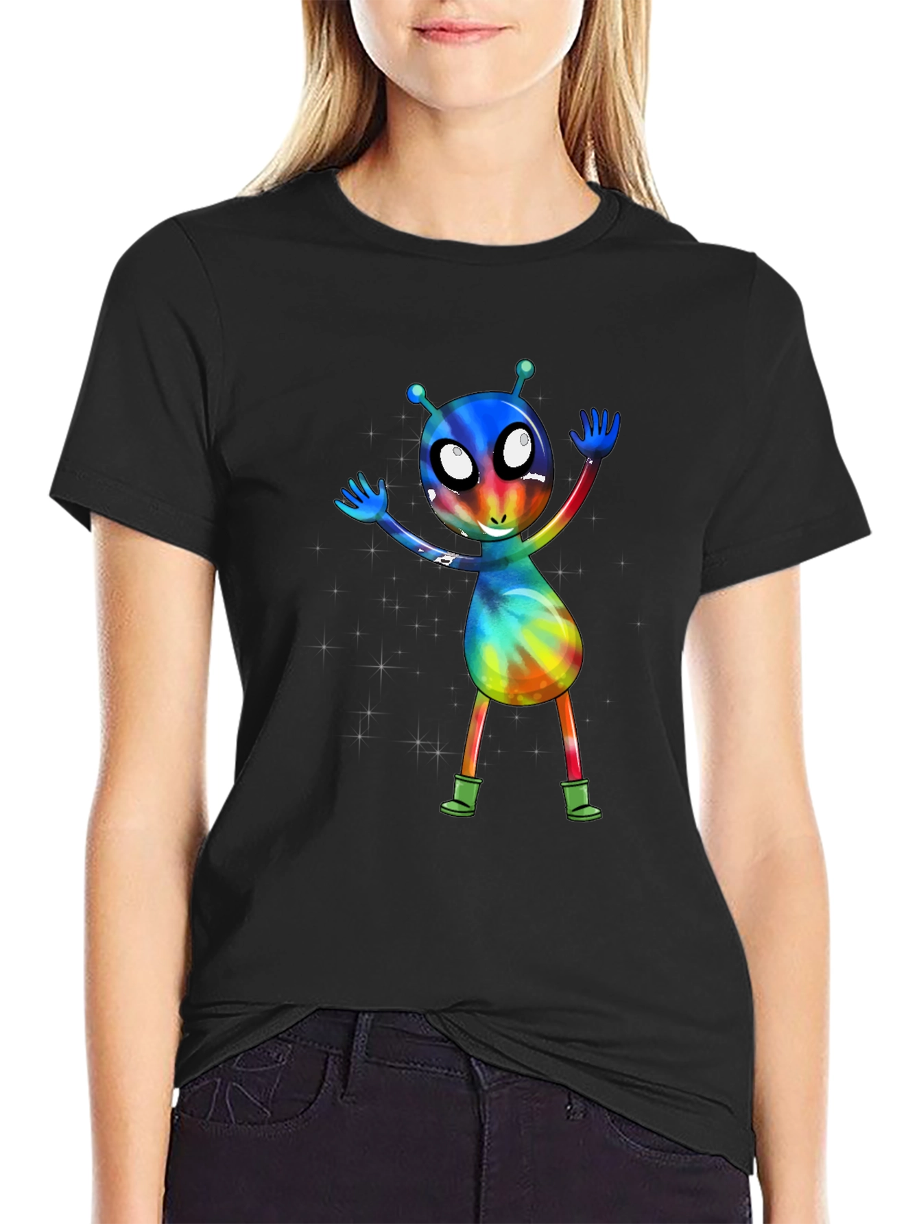 Alien Tie-Dye Graphic Tee - Funky Space Design