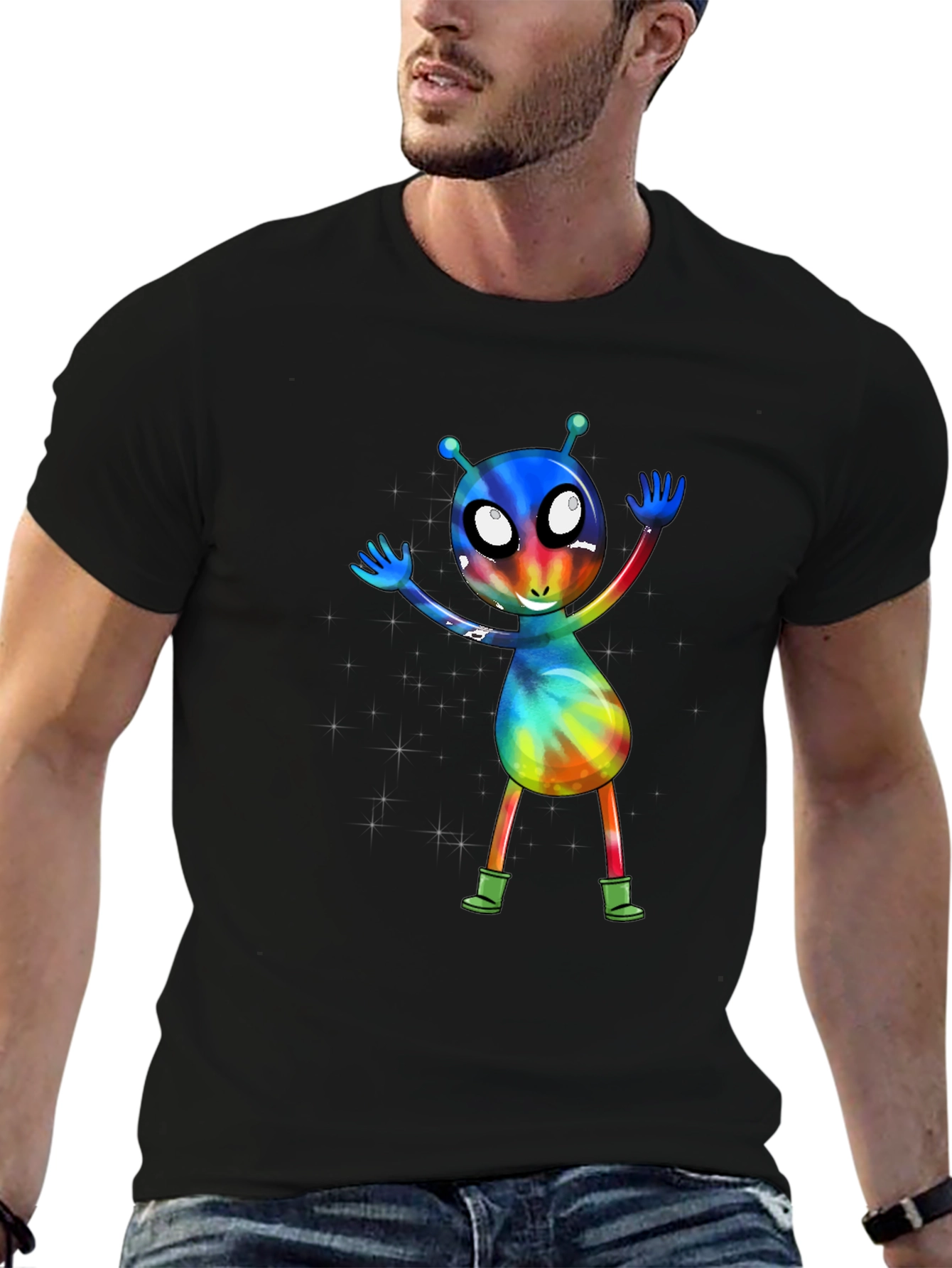 Alien Tie-Dye Graphic Tee - Funky Space Design