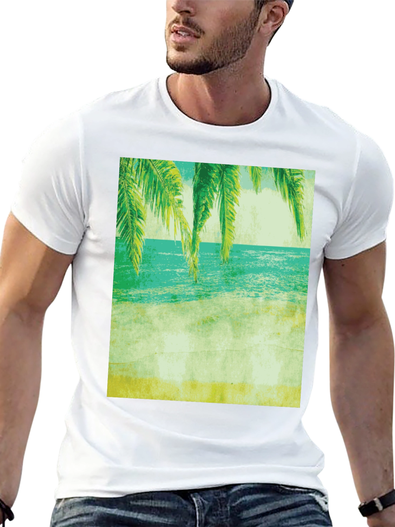 Tropical Beach Print Tee - Relaxed Coastal Vibes