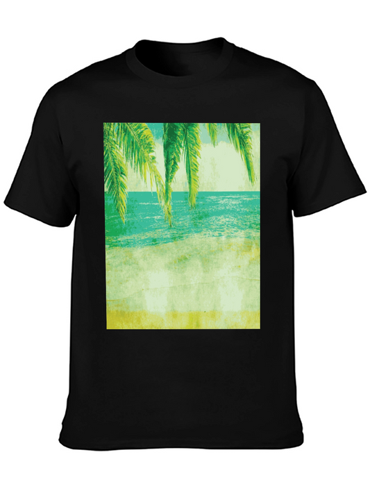 Tropical Beach Print Tee - Relaxed Coastal Vibes