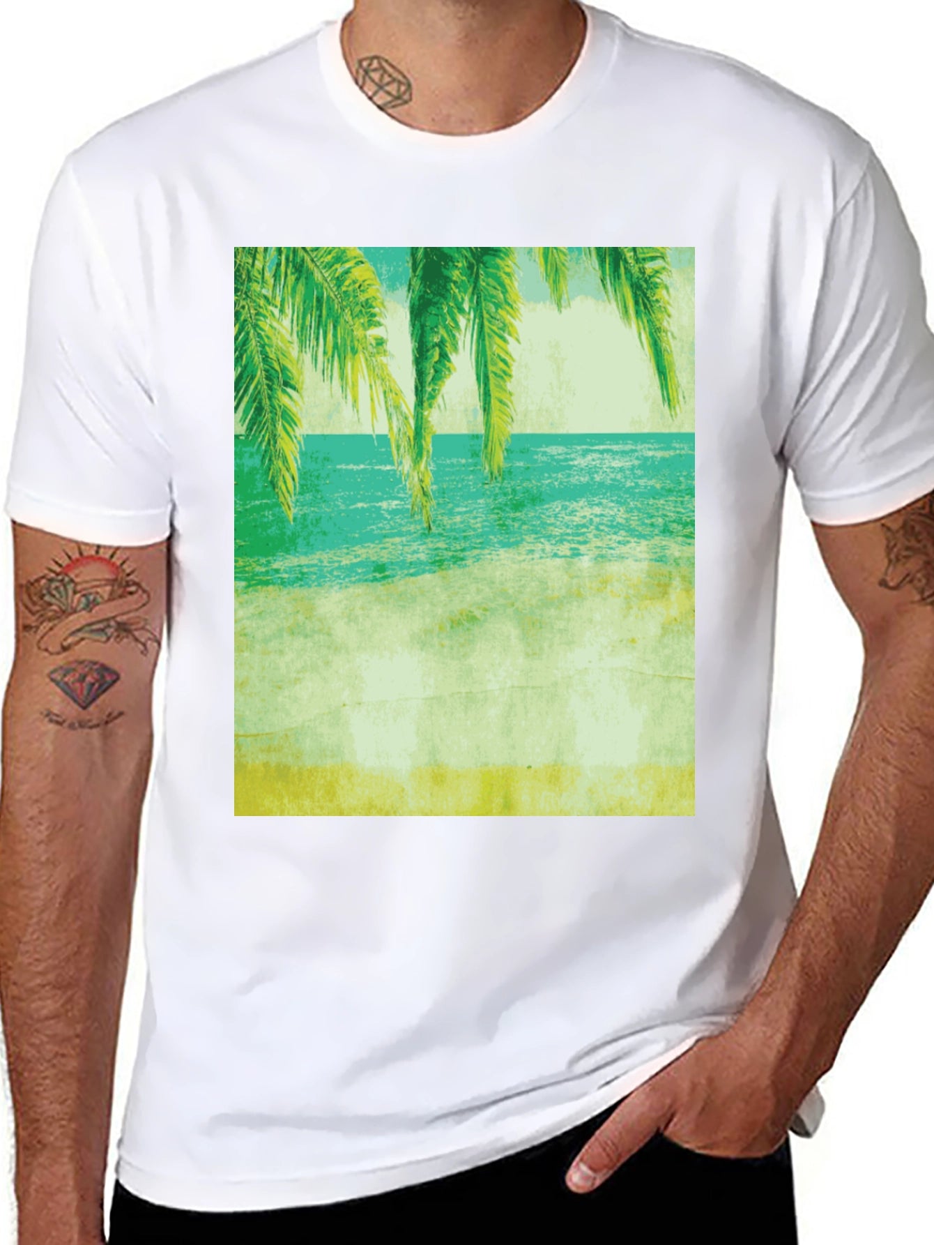 Tropical Beach Print Tee - Relaxed Coastal Vibes