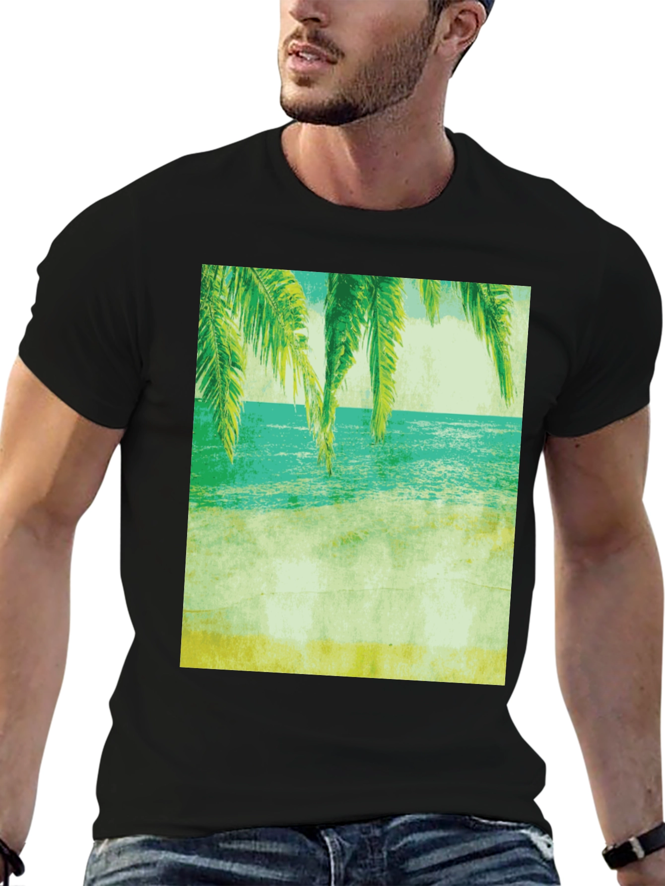 Tropical Beach Print Tee - Relaxed Coastal Vibes