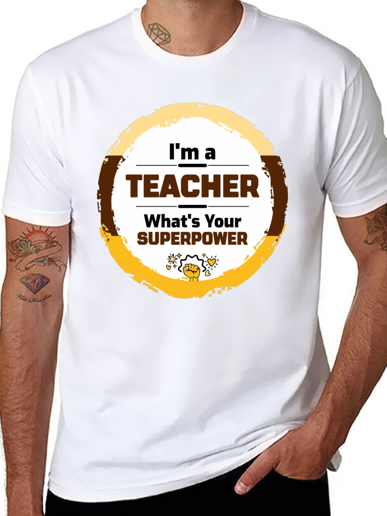 Teacher Superpower Graphic T-Shirt - Black