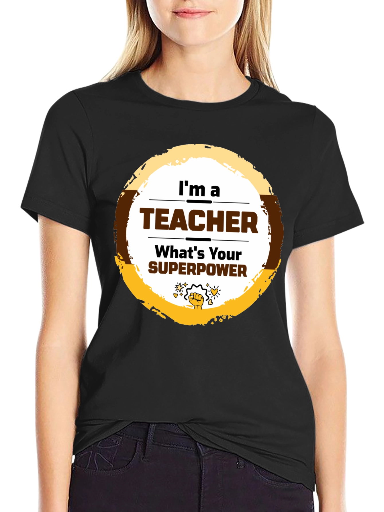 Teacher Superpower Graphic T-Shirt - Black