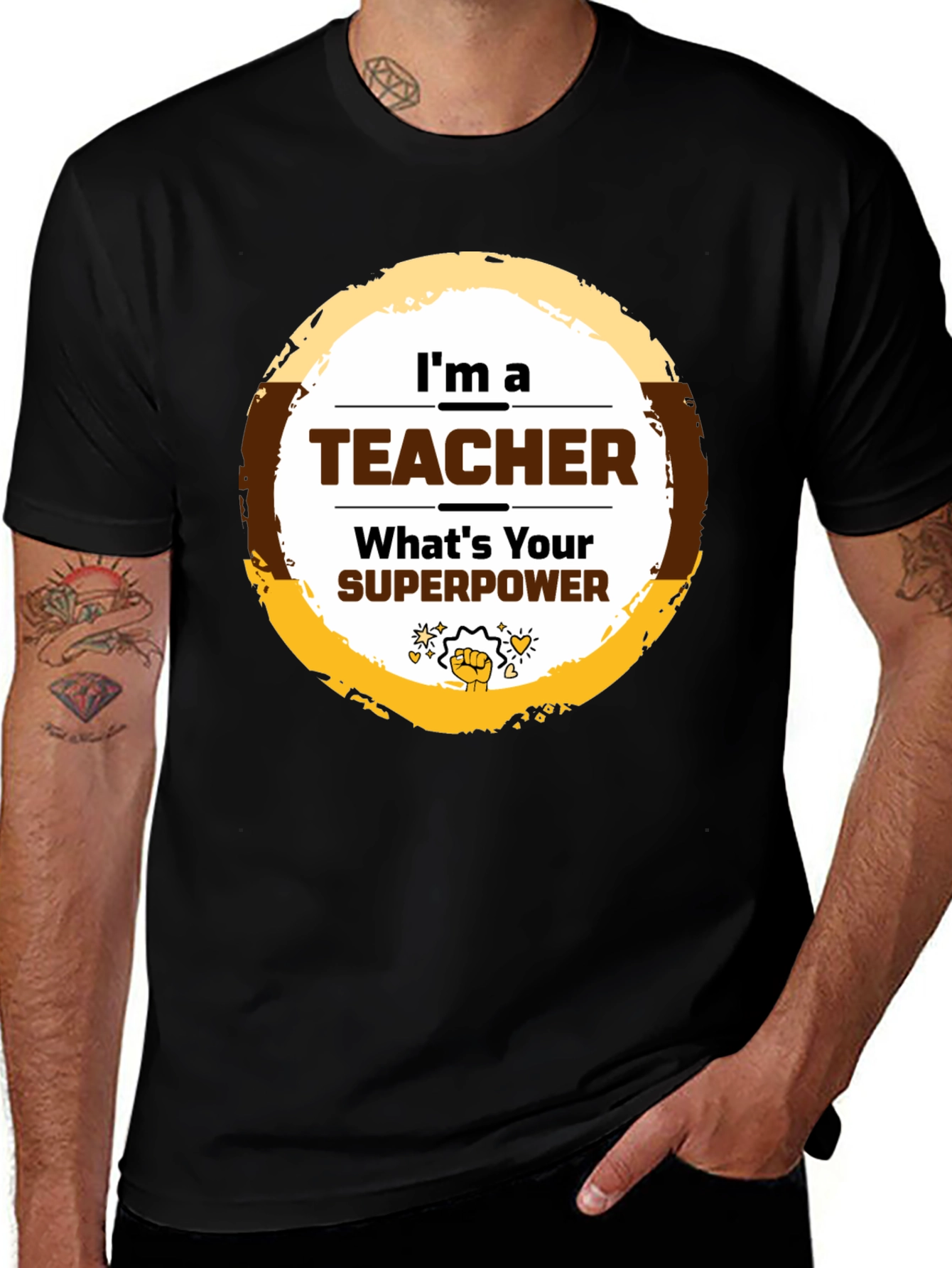 Teacher Superpower Graphic T-Shirt - Black