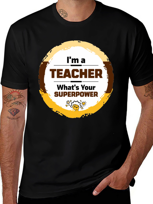 Teacher Superpower Graphic T-Shirt - Black