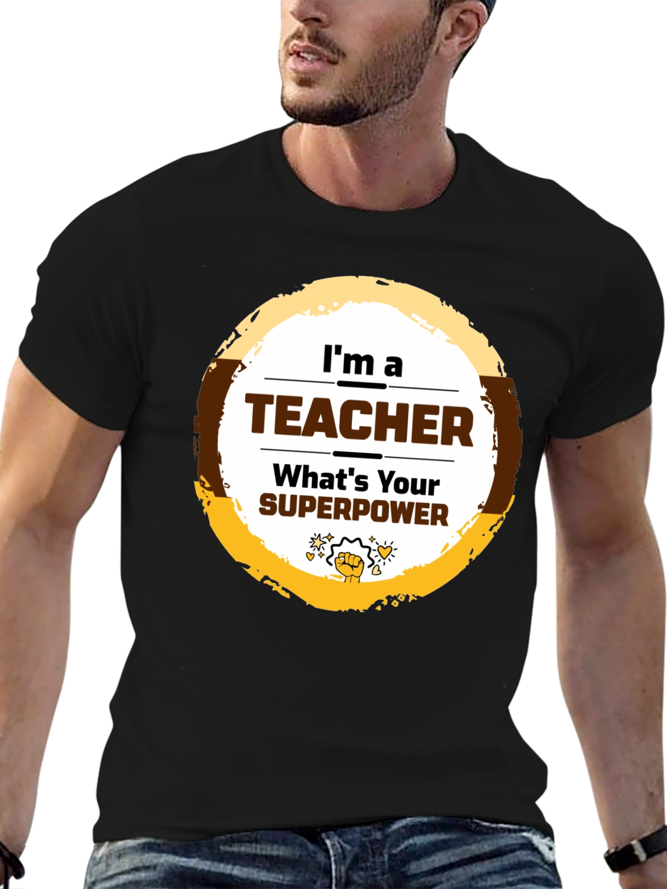 Teacher Superpower Graphic T-Shirt - Black