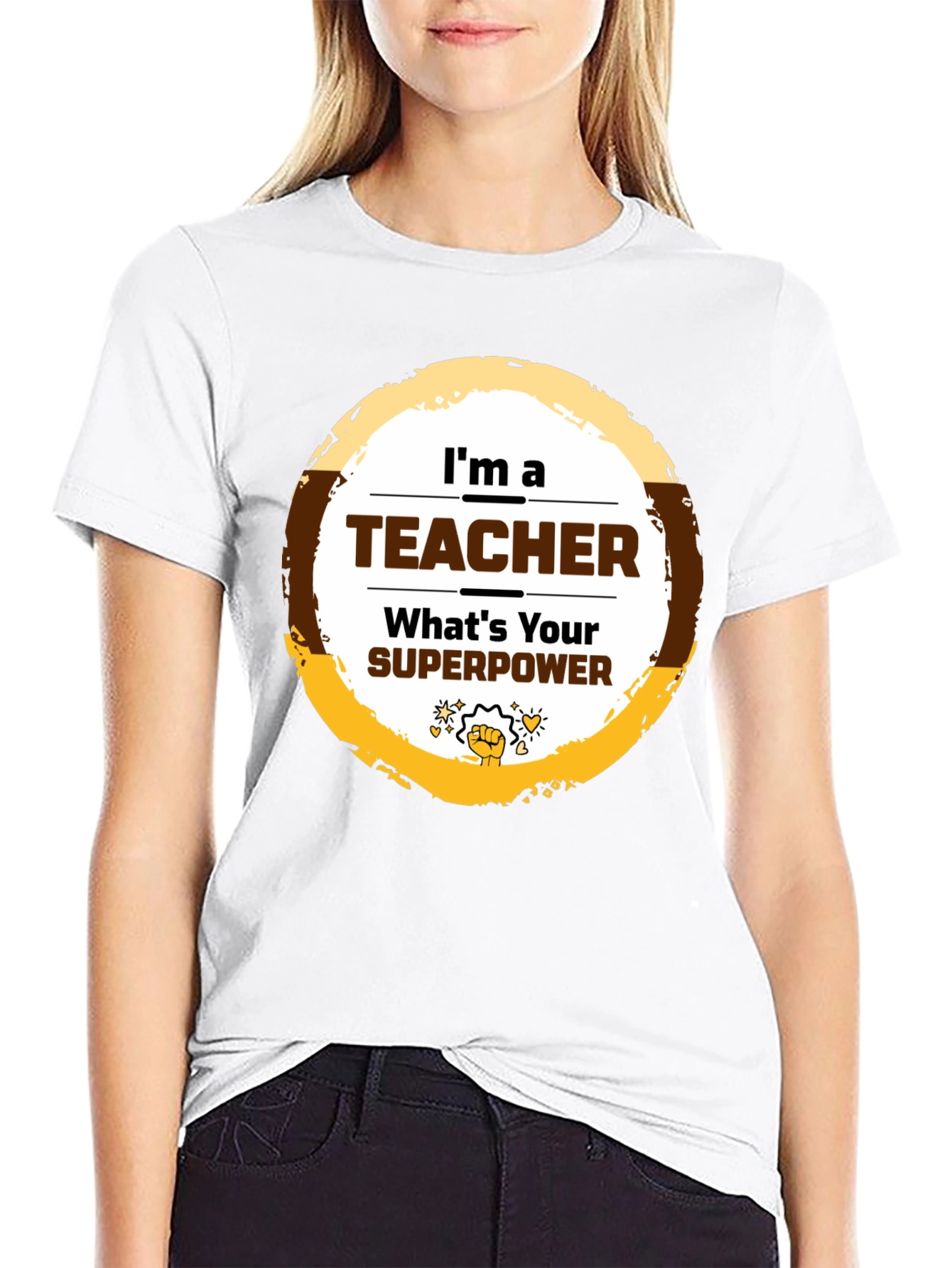 Teacher Superpower Graphic T-Shirt - Black