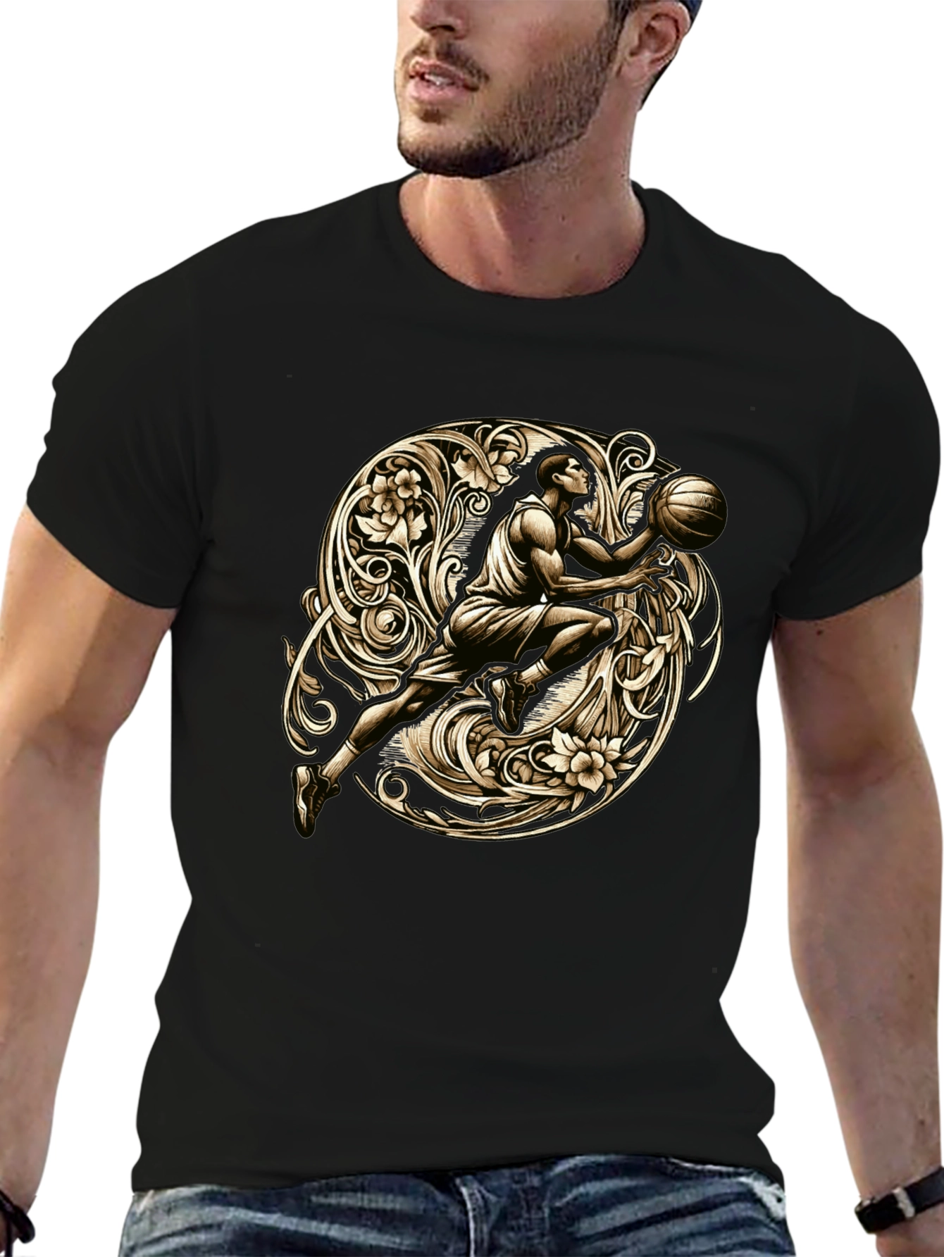 Black Basketball Art T-Shirt